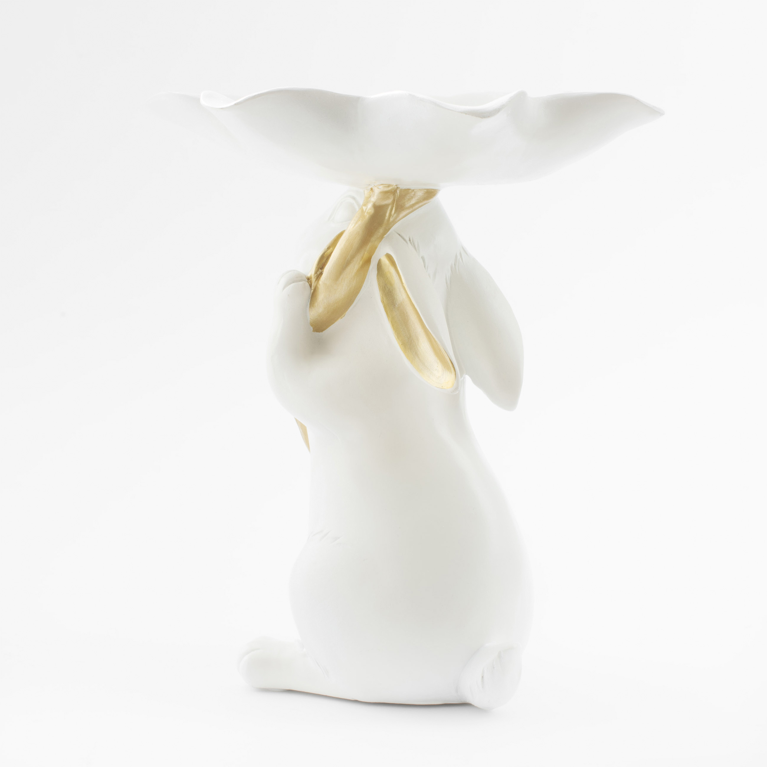 Блюдо декоративное, 21х17 см, полирезин, бело-золотистое, Кролик с цветком, Easter gold изображение № 3