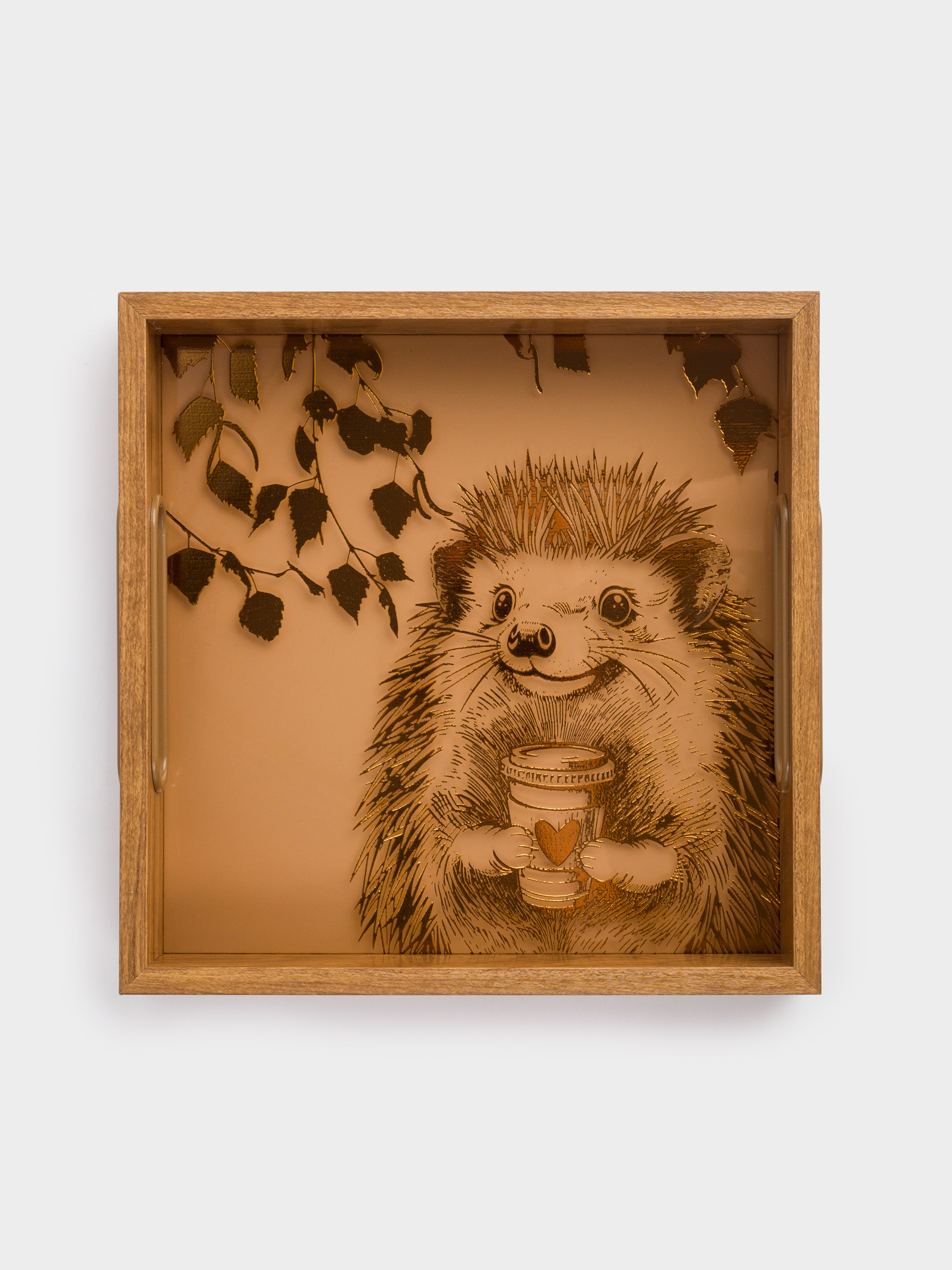 Поднос, 23х23 см, пластик/стекло, квадратный, золотистый, Ежик, Forest animals, image-5