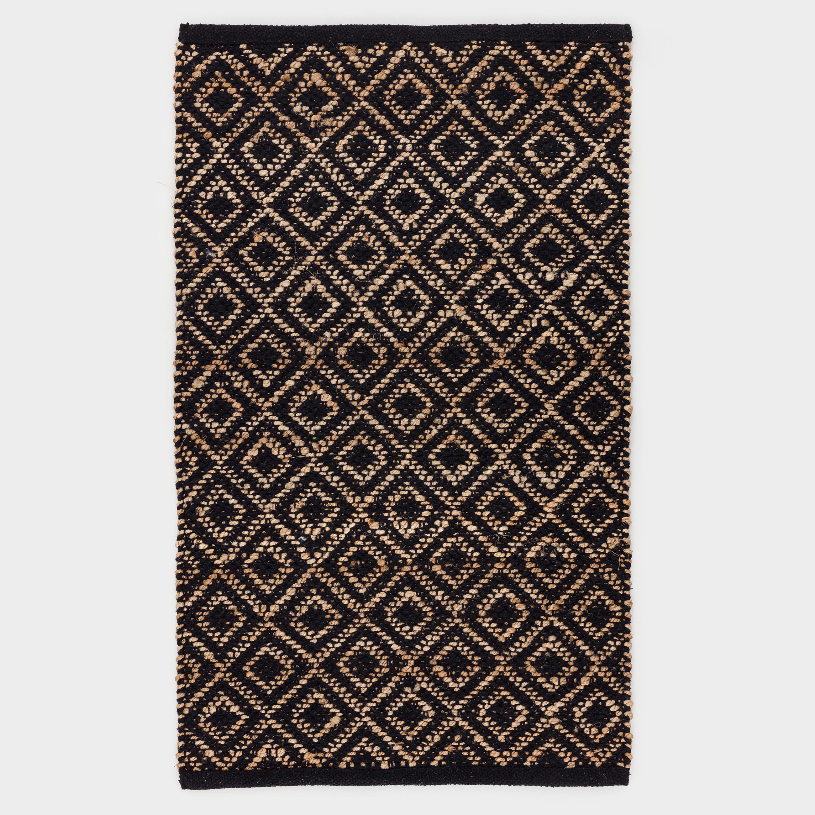Коврик, 60х100 см, джут/хлопок, песочный/черный, Ромбы, Jute