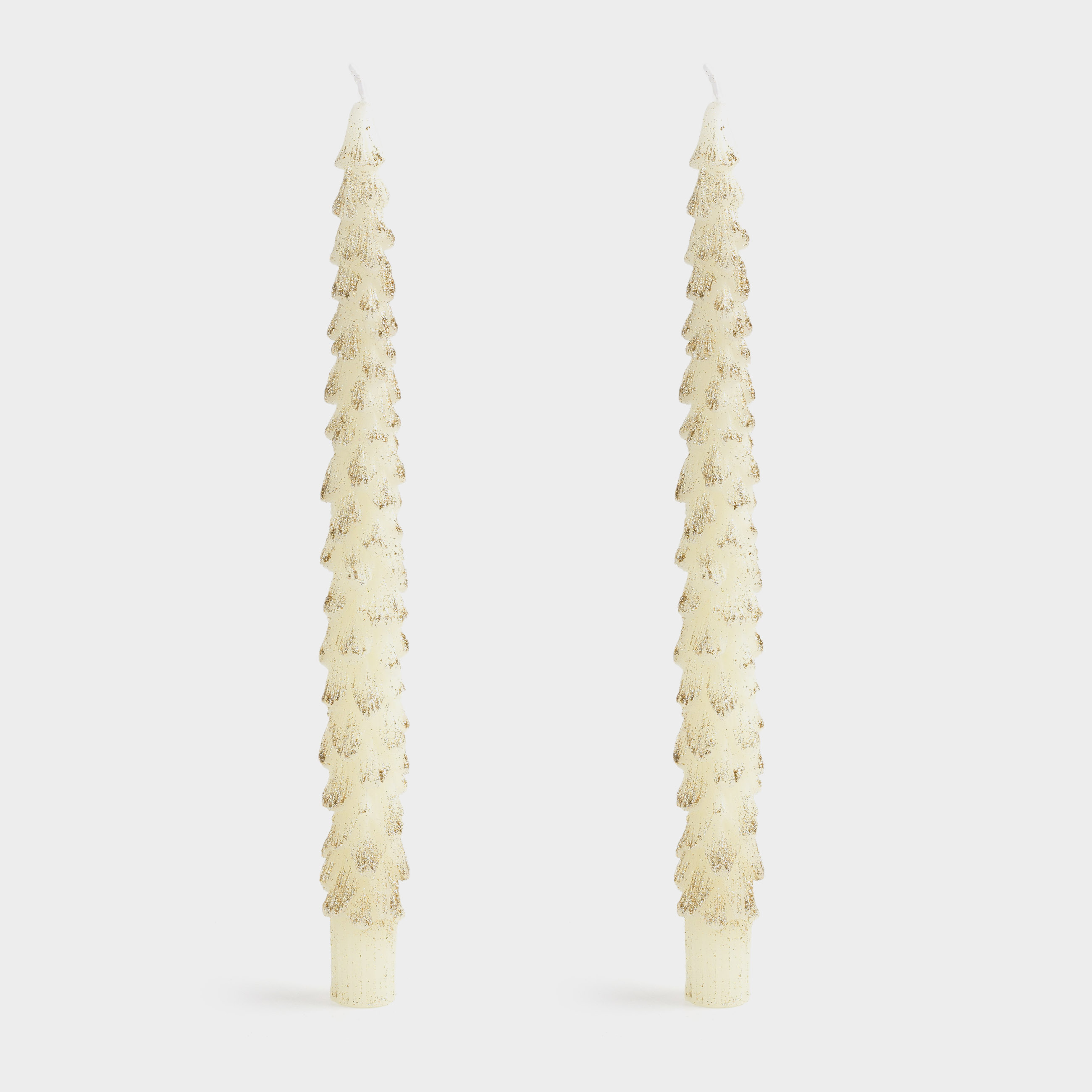 Свеча, 25 см, 2 шт, тонкая, с блестками, молочная, Ель, Fir candle, image-0