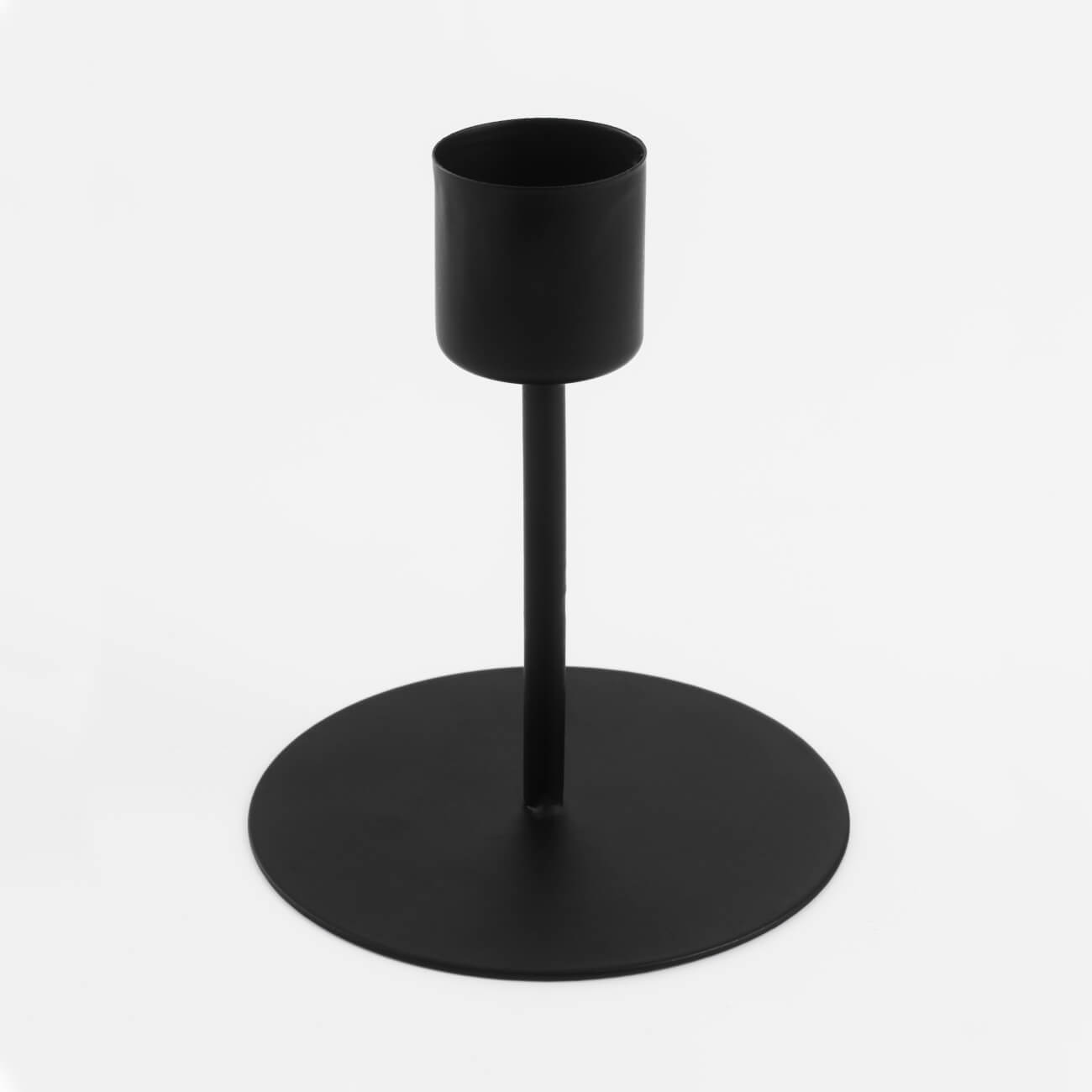 Подсвечник, 10 см, для тонкой свечи, на ножке, металл, черный, Black style изображение № 1