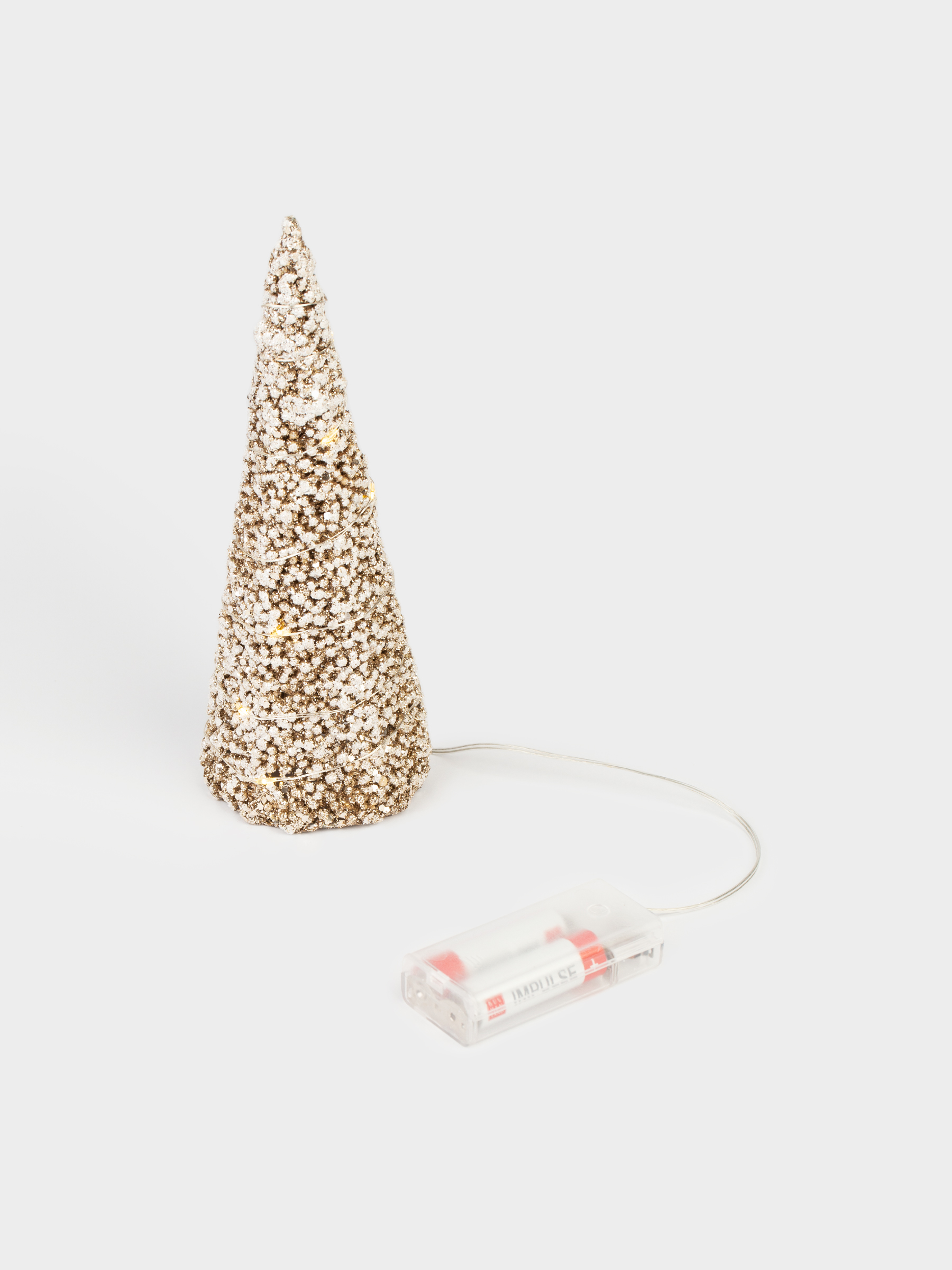 Ель-конус, 20 см, с подсветкой, полиэстер/металл, шампань, Заснеженная ель, Frosty sparks, image-2