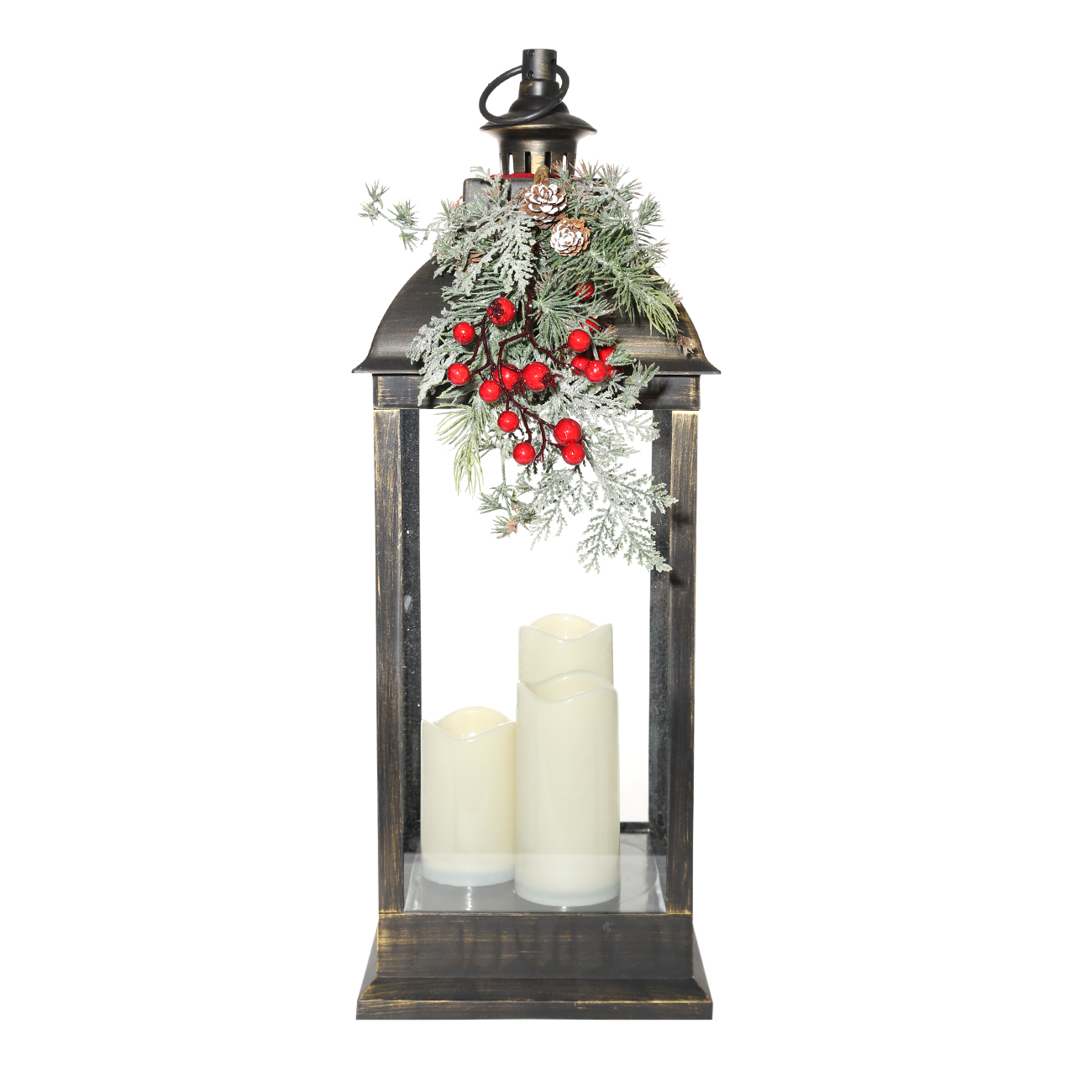 Светильник декоративный, 65 см, пластик, бронзовый, Фонарь со свечами, Christmas style