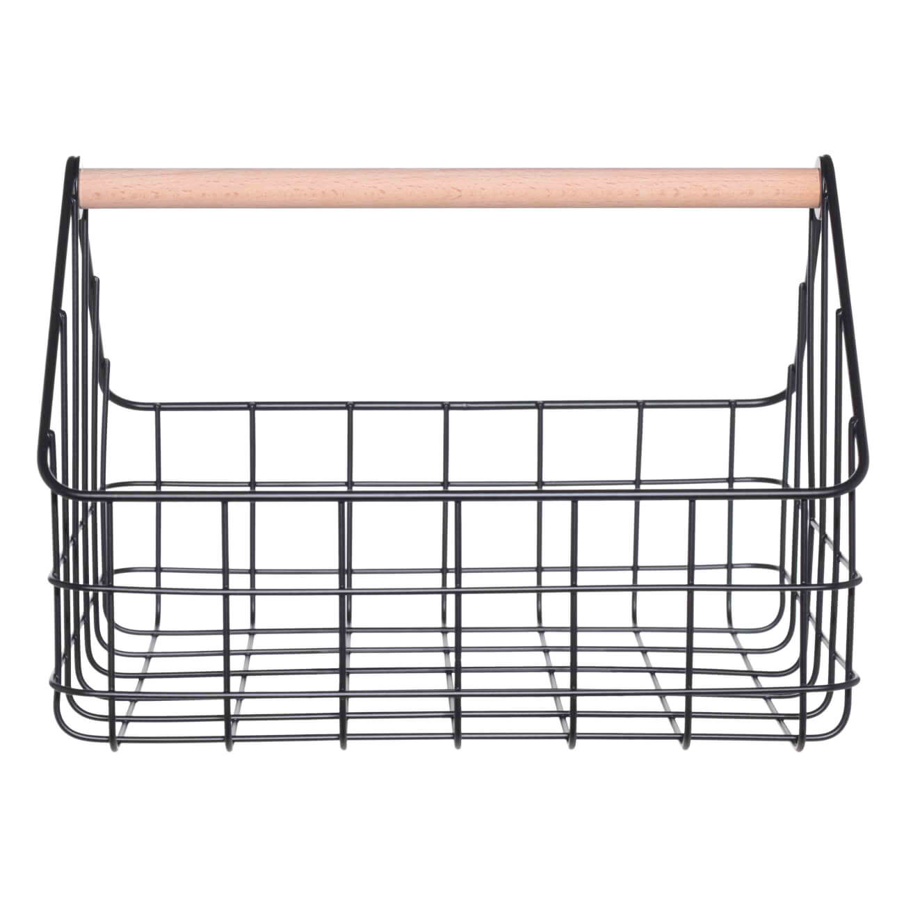 

Корзина для хранения, 30х24х22 см, с ручкой, металл/дерево, черная, Compact black