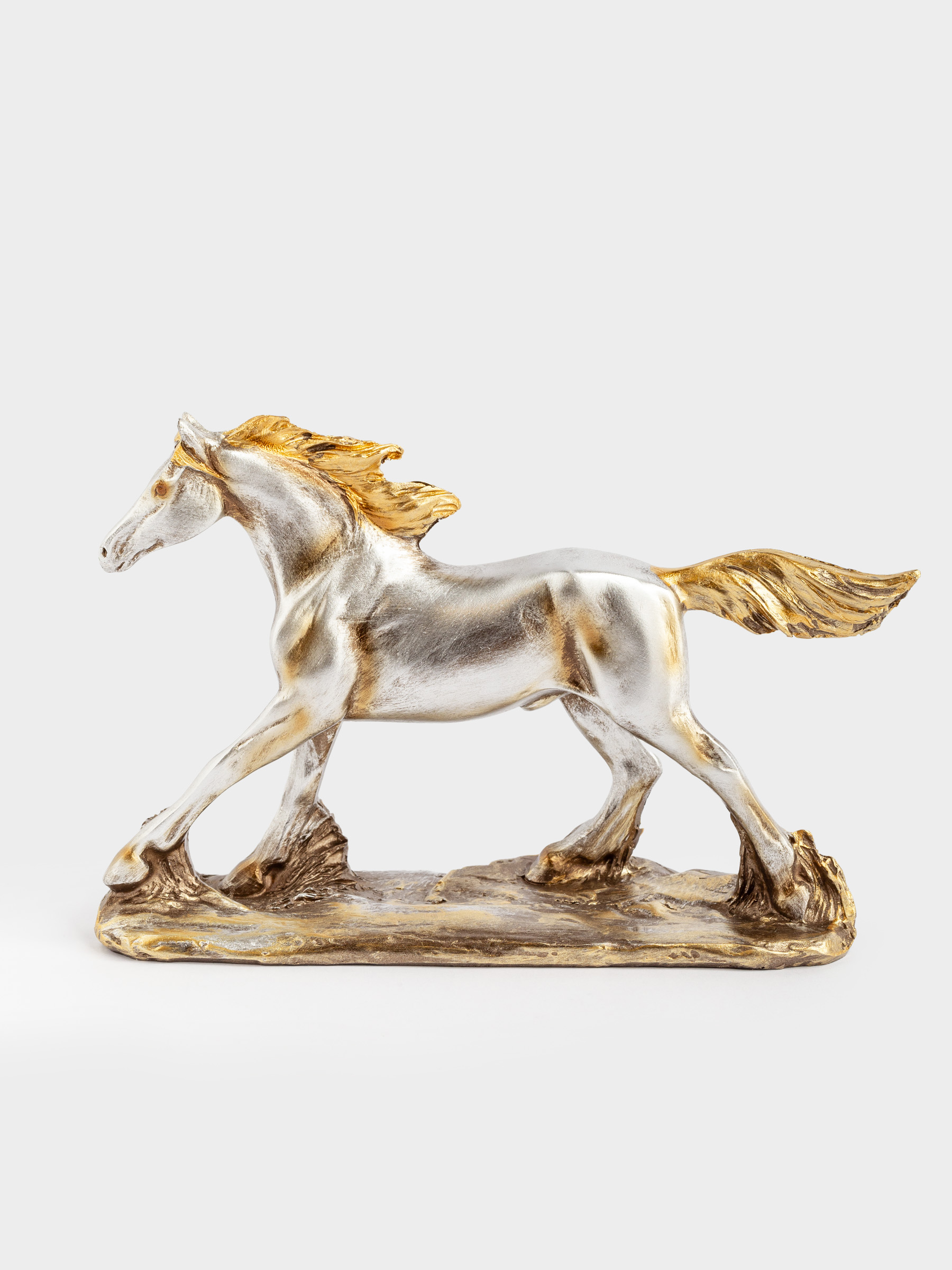 Статуэтка, 18x12 см, полирезин, серебристо-золотистая, Лошадь, Horse gold, image-0