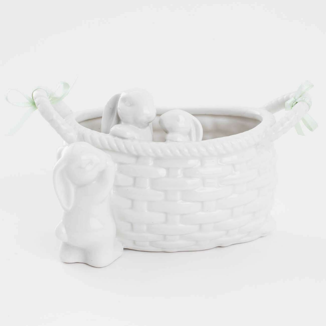 

Конфетница, 19х12 см, с ручками, фарфор P, молочная, Кролики в корзине, Easter blooming