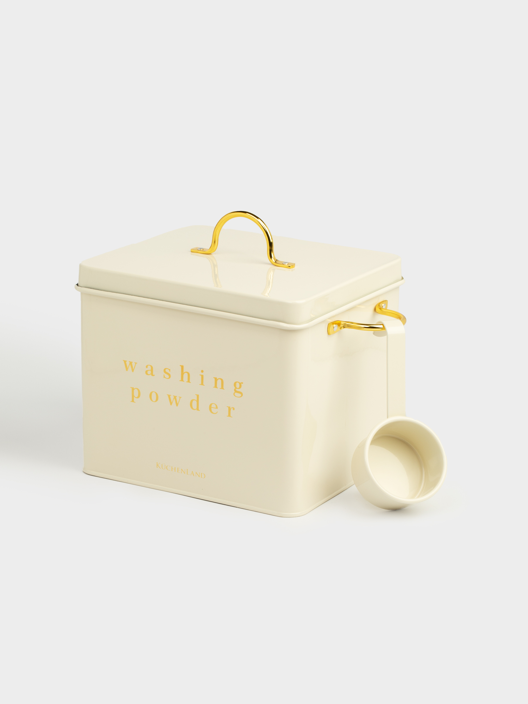 Контейнер для стирального порошка, 4 л, с мерной ложкой, металл, белый, Compact gold, image-1
