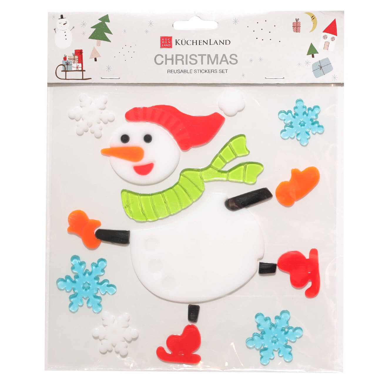 

Набор наклеек, 20х20 см, многоразовые, термопластик, Снеговик, Christmas
