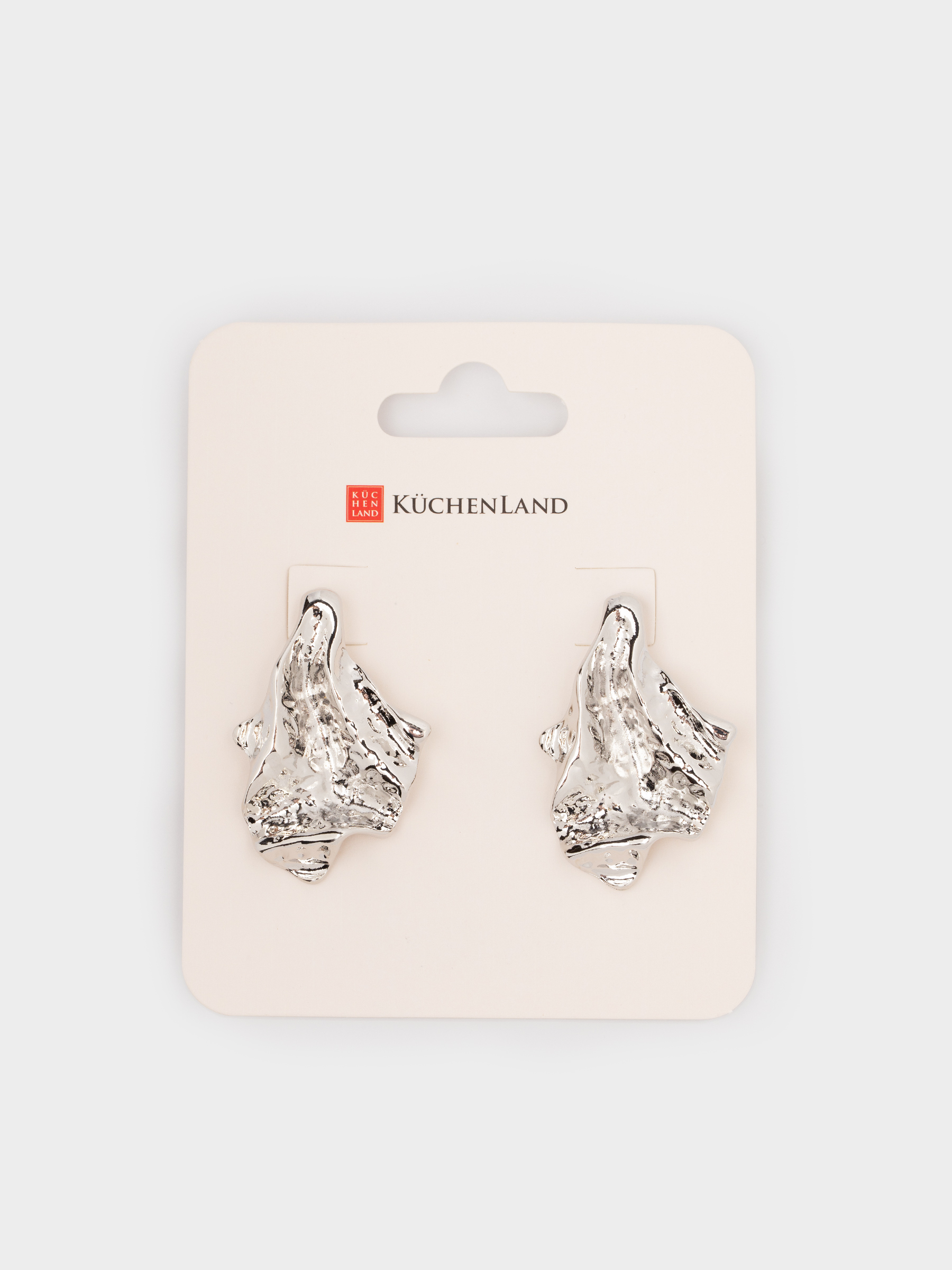 Серьги-пусеты, 5 см, 2 шт, металл, серебристые, Мятый эффект, Jewelry, image-4