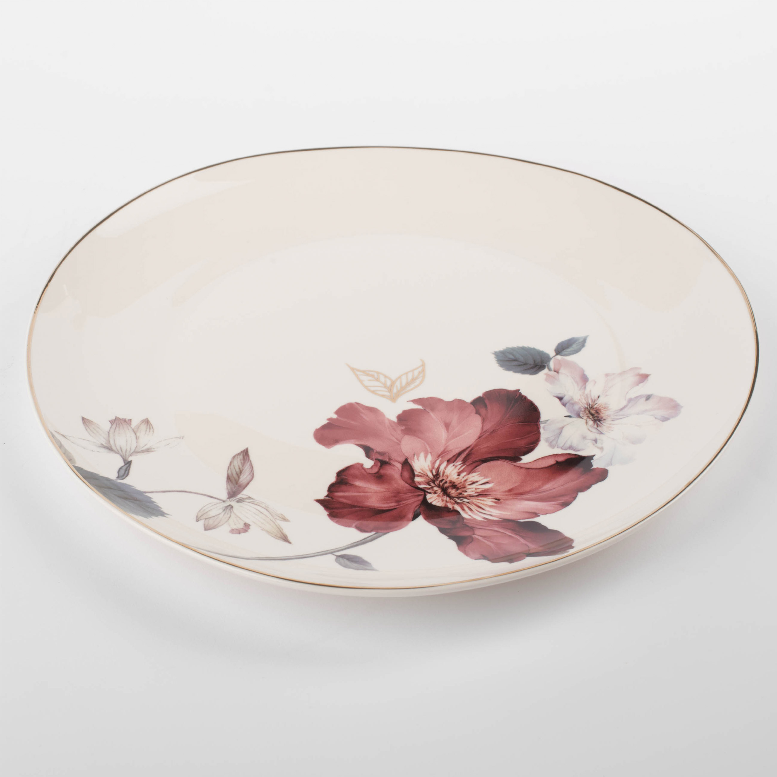 Тарелка обеденная, 28 см, фарфор N, белая, с золотистым кантом, Цветок и листья, Noir изображение № 2