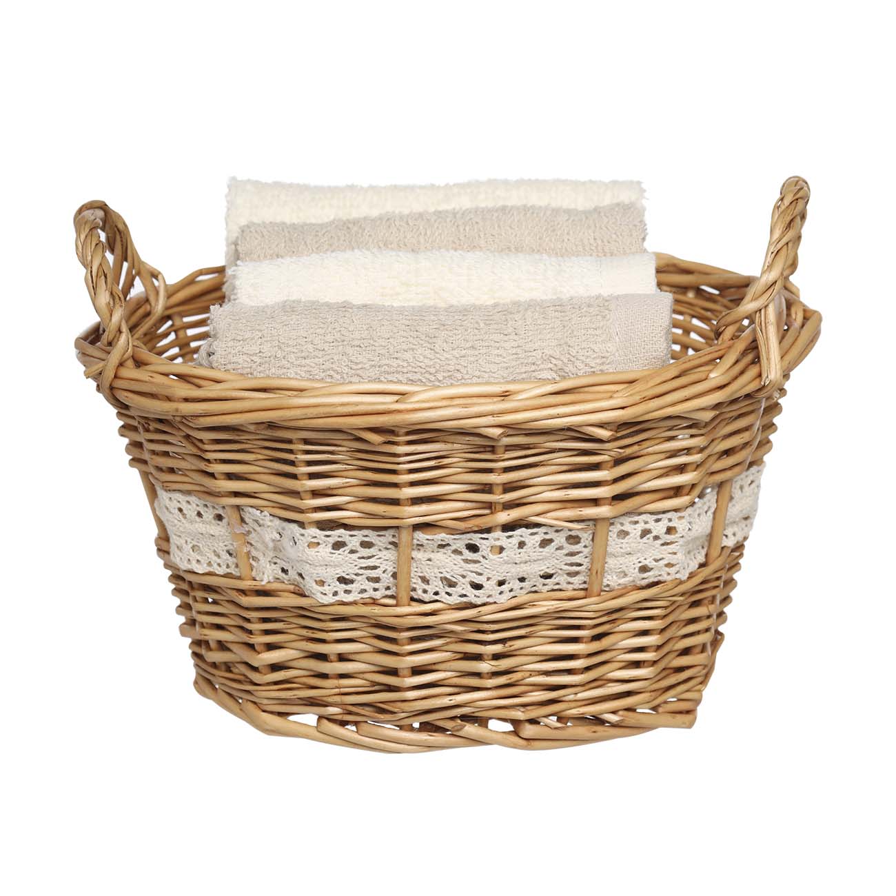

Полотенце, 30х30 см, 4 шт, в корзине, хлопок/дерево, бежевое/экрю, Basket towel