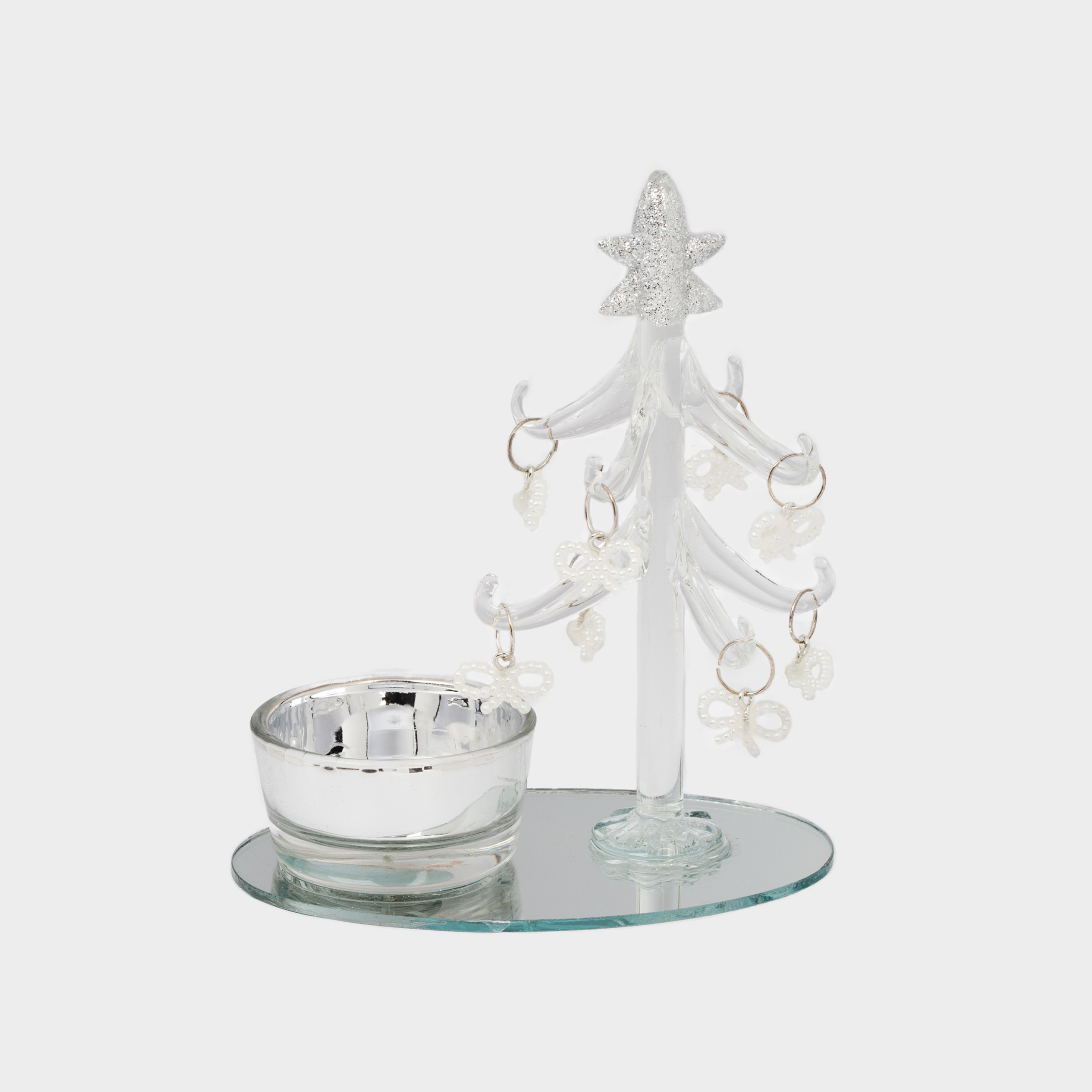 Статуэтка, 12 см, с подвесками, стекло, шампань, Ель с подсвечником, Christmas vitreous, image-0