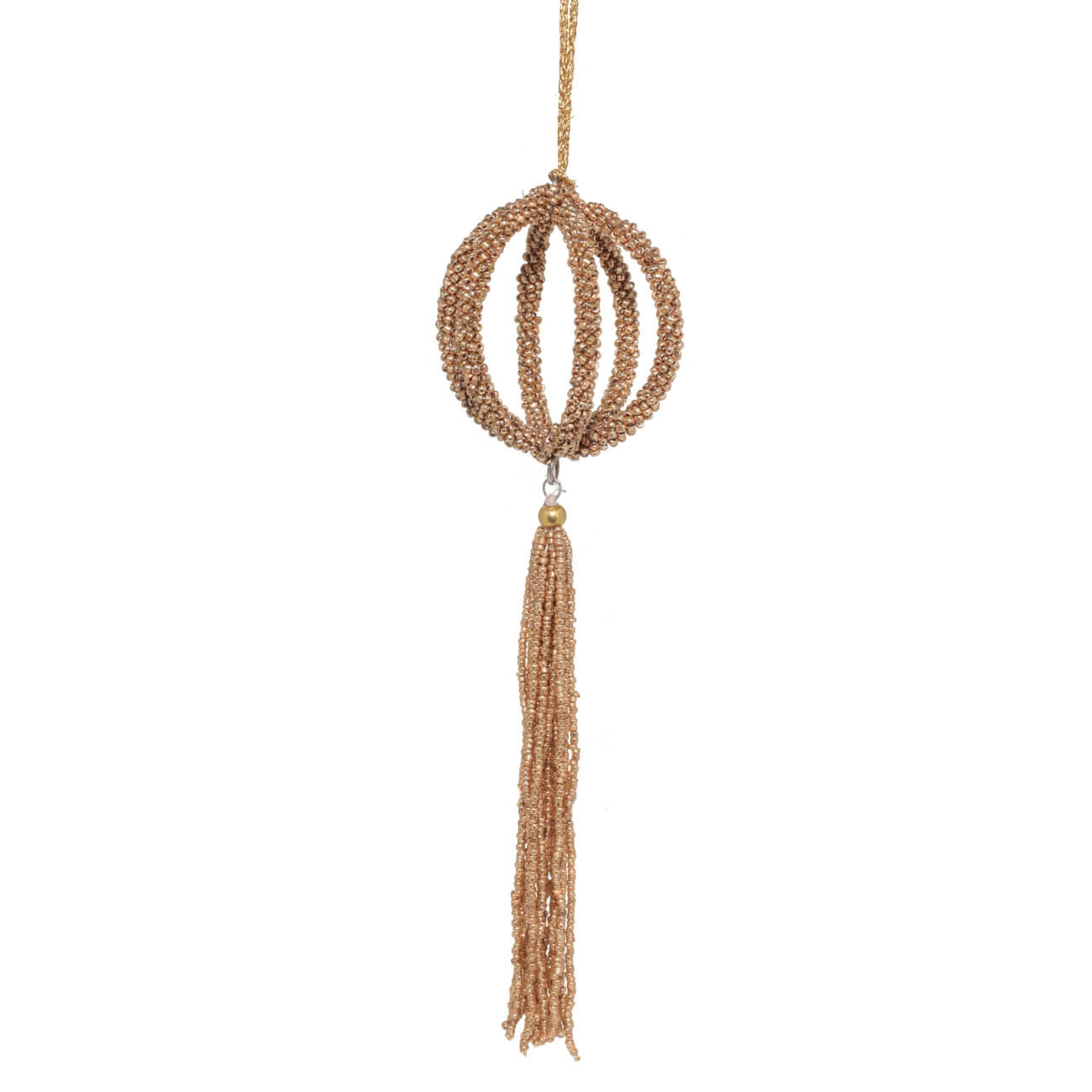 

Игрушка елочная, 21 см, с кисточкой, бисер, золотистая, Ball tassel