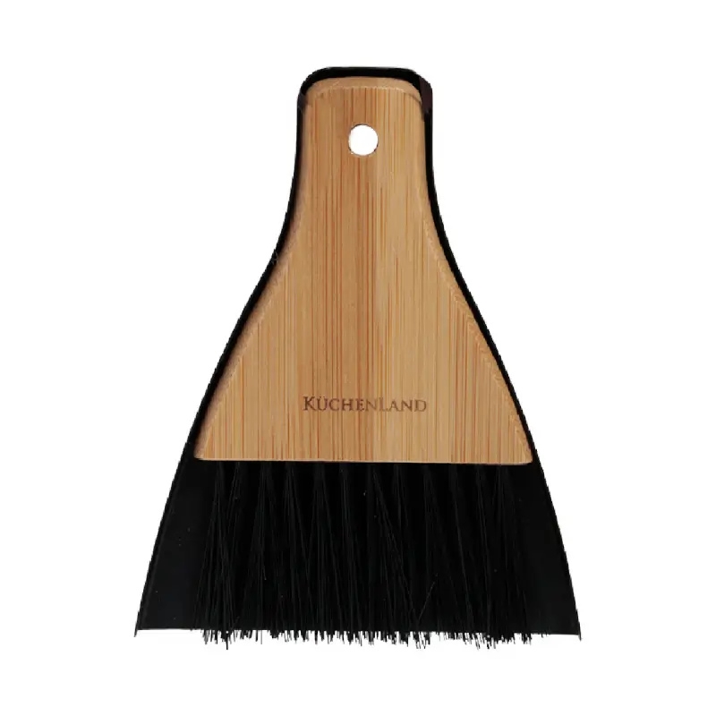 Щетка для мусора, с совком, 17 см, пластик/бамбук/сталь, черная, Black clean ,image-0
