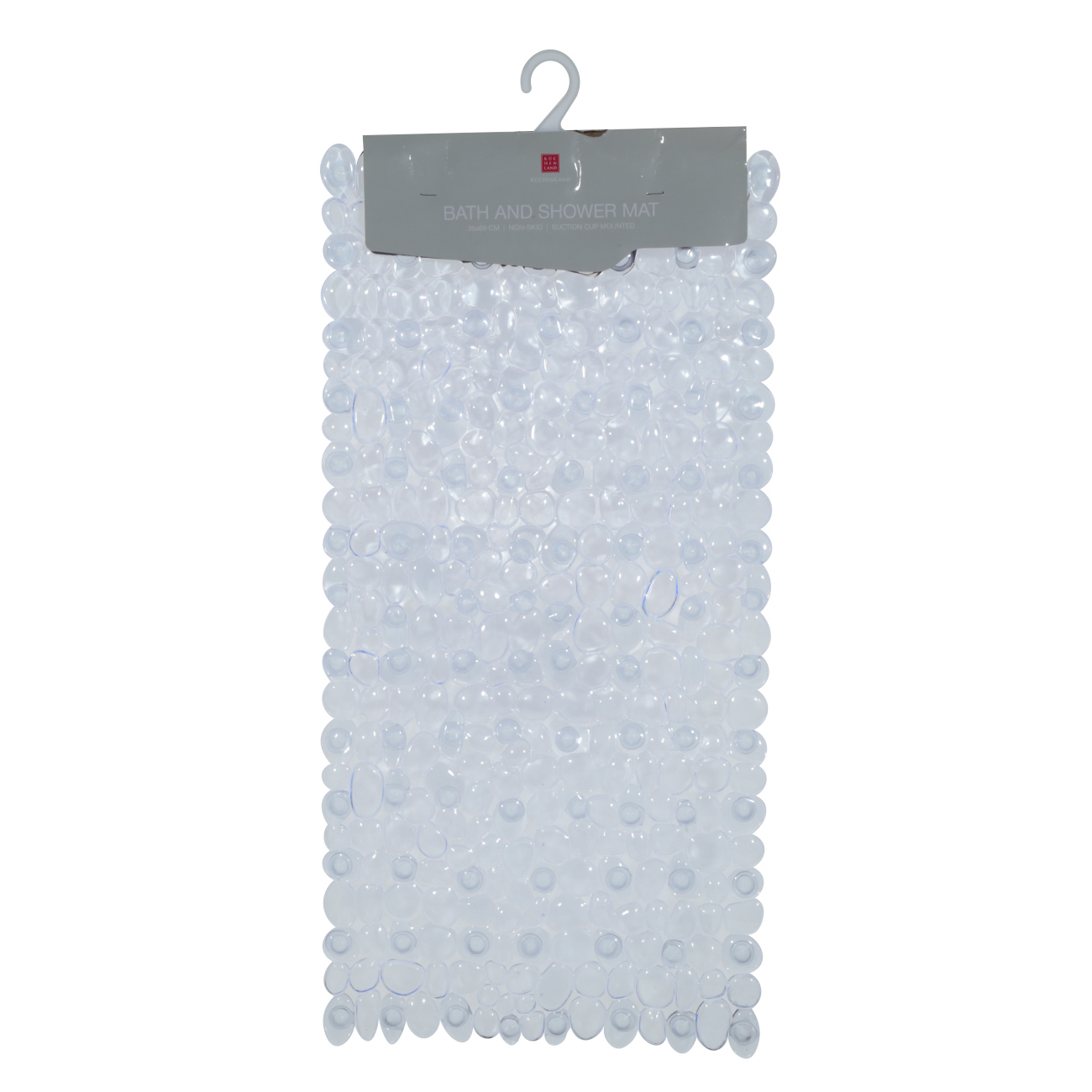 Коврик для ванны/душа, 36х69 см, на присосках, пластик, прямоугольный, белый, Камни, Pebble изображение № 3