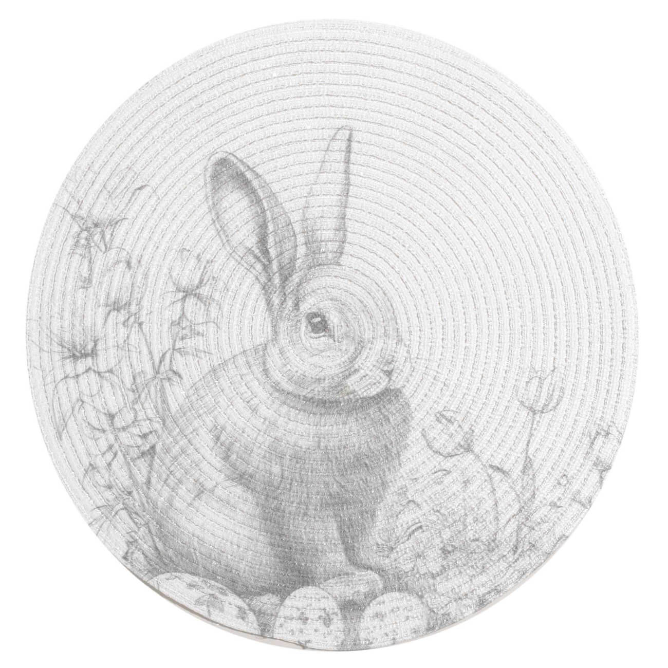 Салфетка под приборы, 38 см, полиэстер, круглая, белая, Графичный кролик, Rotary print фланелевая салфетка главдор