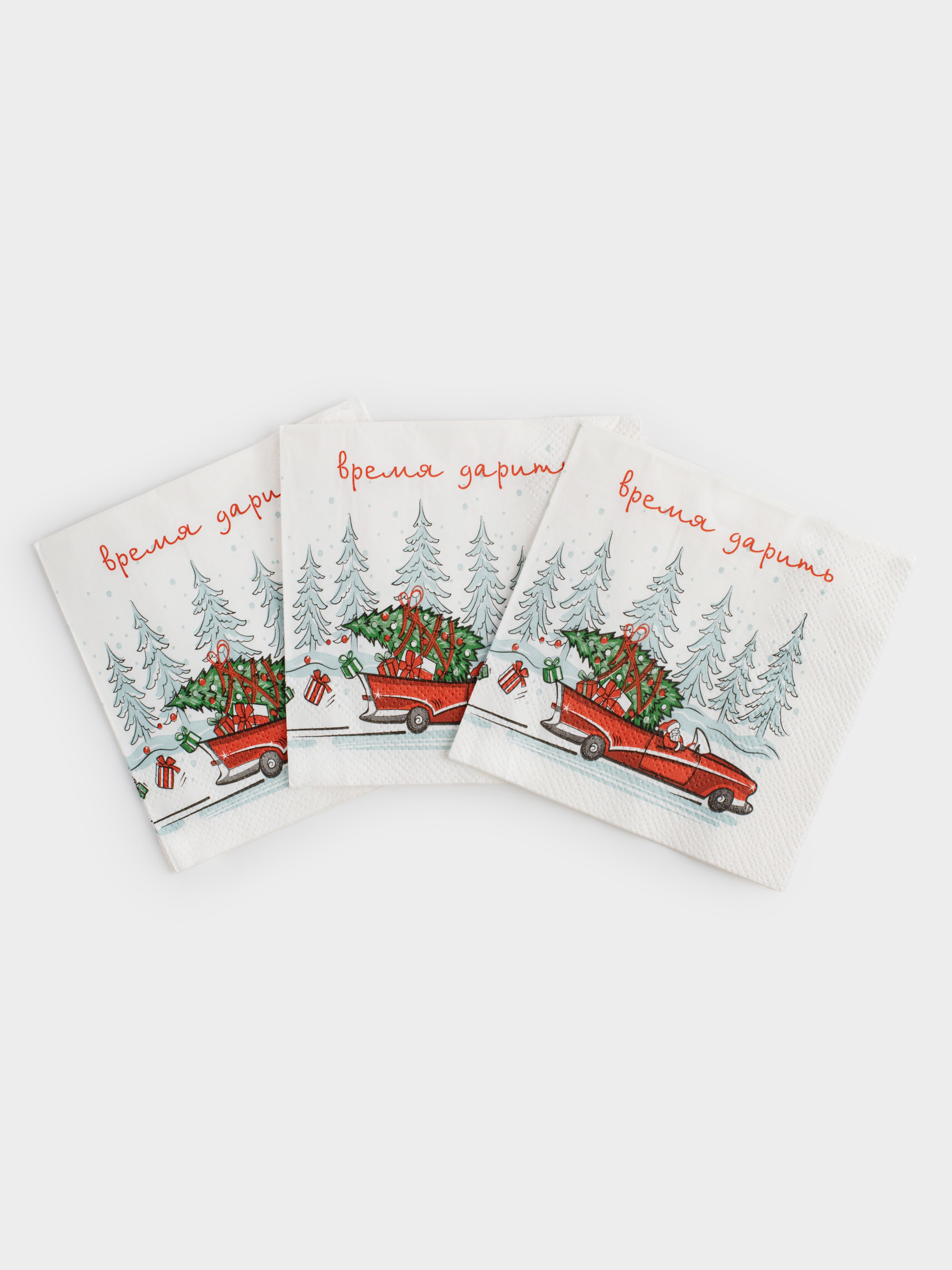 Салфетки бумажные, 21х21 см, 20 шт, квадратные, белые, Время дарить, Red car, image-2