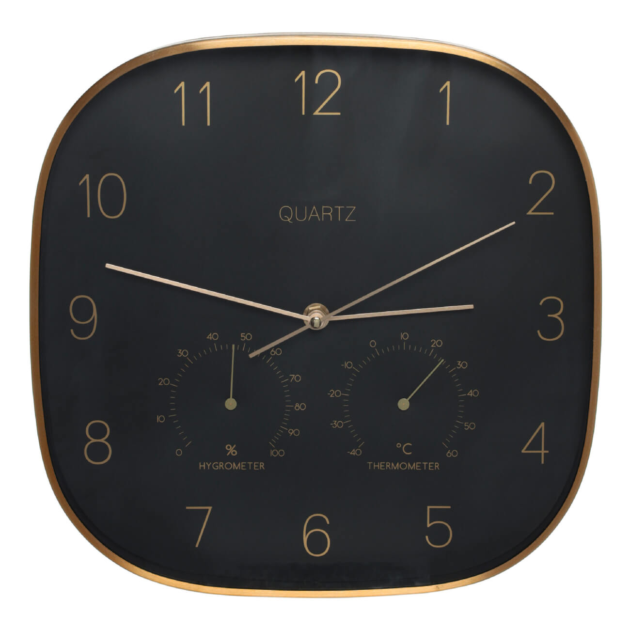 Часы настенные, 30 см, с термометром и гигрометром, металл/стекло, круглые, черные, Dial