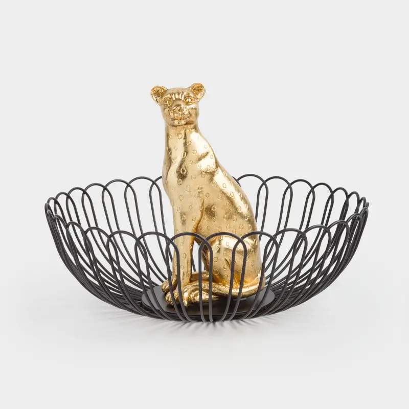 Корзина для фруктов, 29 см, металл/полирезин, черно-золотистая, Гепард, Panther