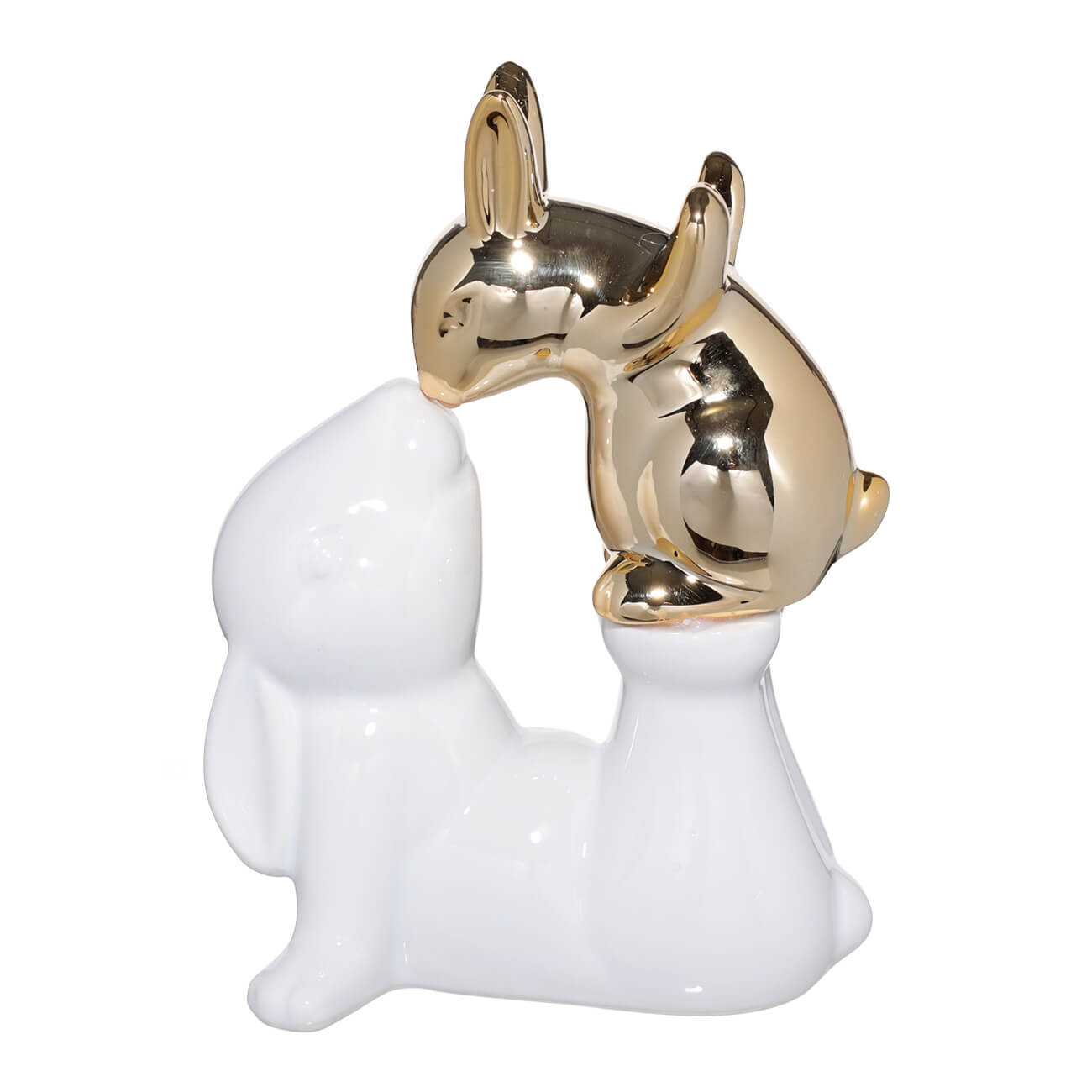 

Статуэтка, 17 см, керамика, белая/золотистая, Поцелуй кроликов, Easter gold