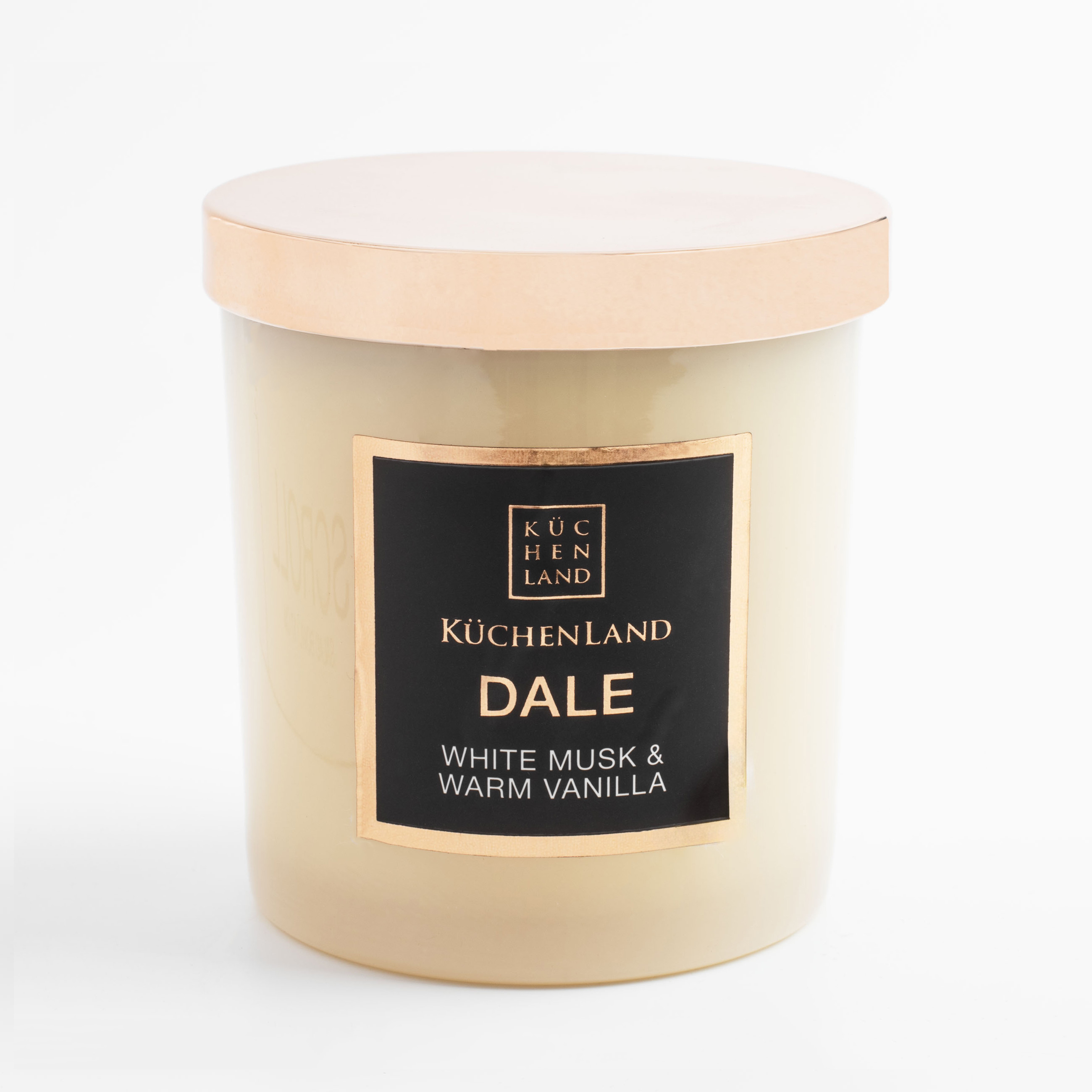 Свеча ароматическая, 9 см, в подсвечнике, с крышкой, стекло, White musk and Warm Vanilla, Dale, image-0