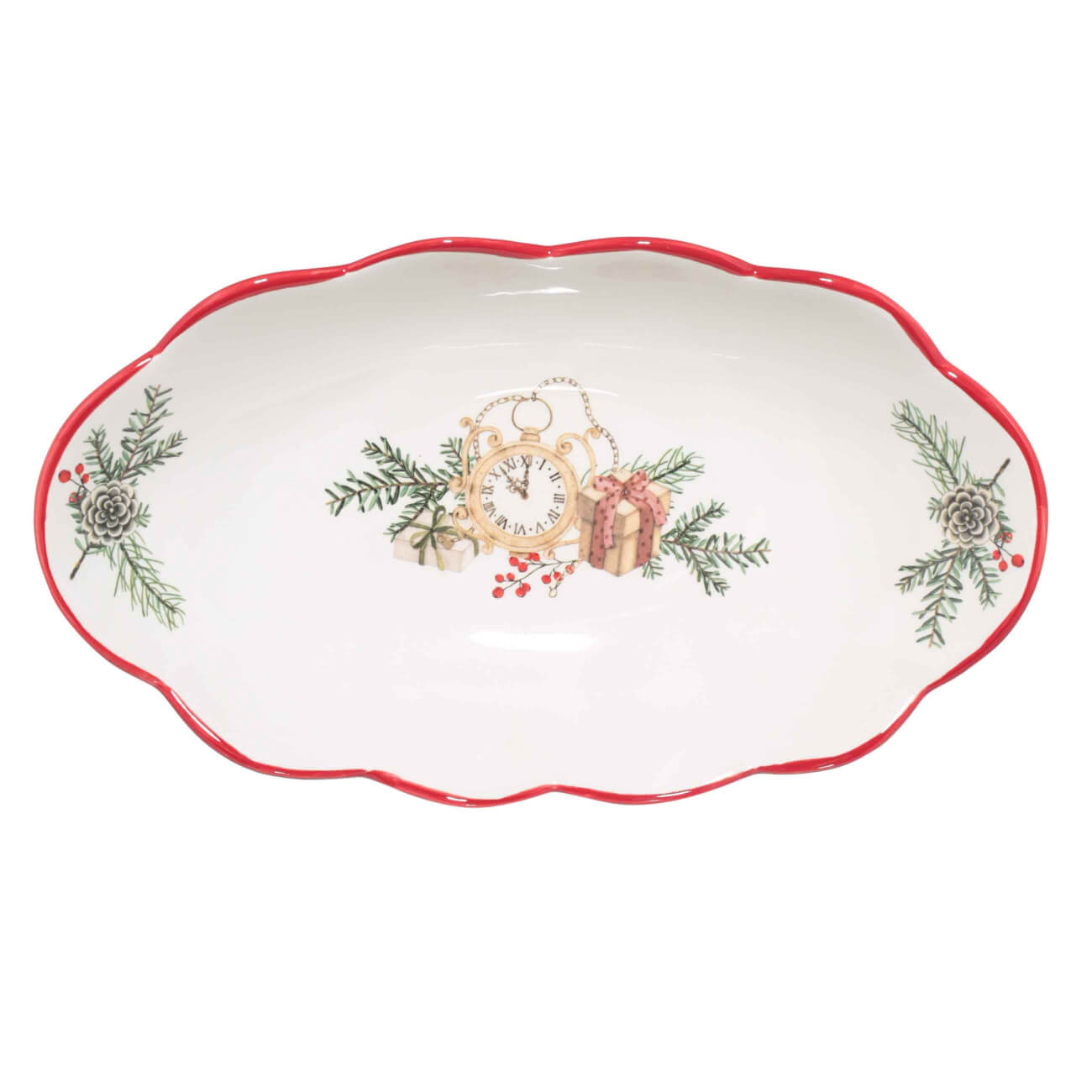 

Блюдо, 31х18 см, керамика, овальное, Часы с подарками, Christmas tree
