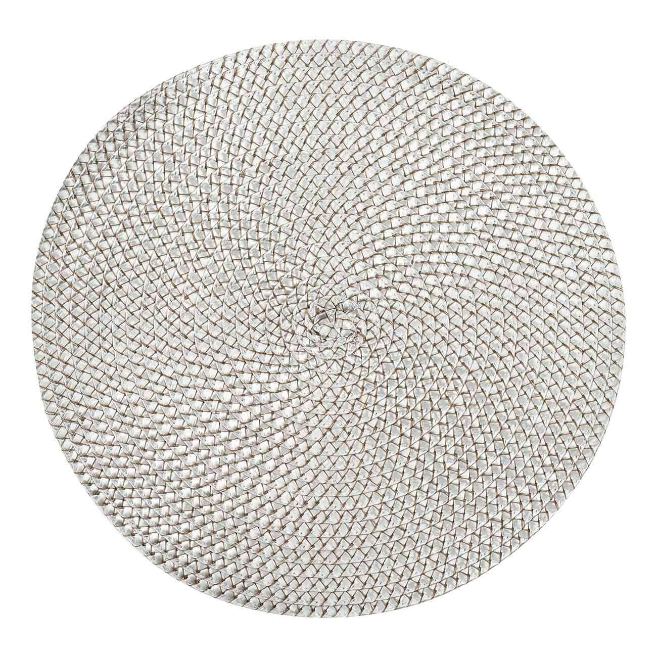 Салфетка под приборы, 38 см, полипропилен/ПЭТ, круглая, серебристая, Circle braid изображение № 1