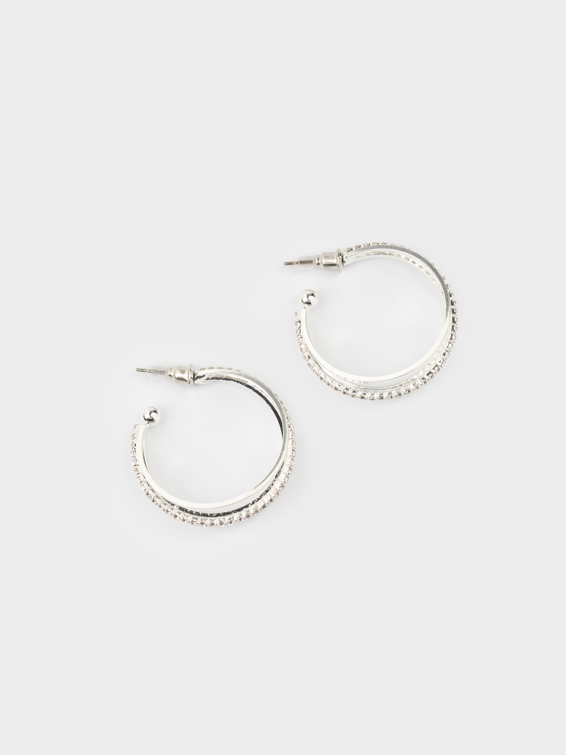 Серьги-пусеты, 3 см, 2 шт, металл/стразы, серебристые, Кристаллы, Jewelry crystal, image-1