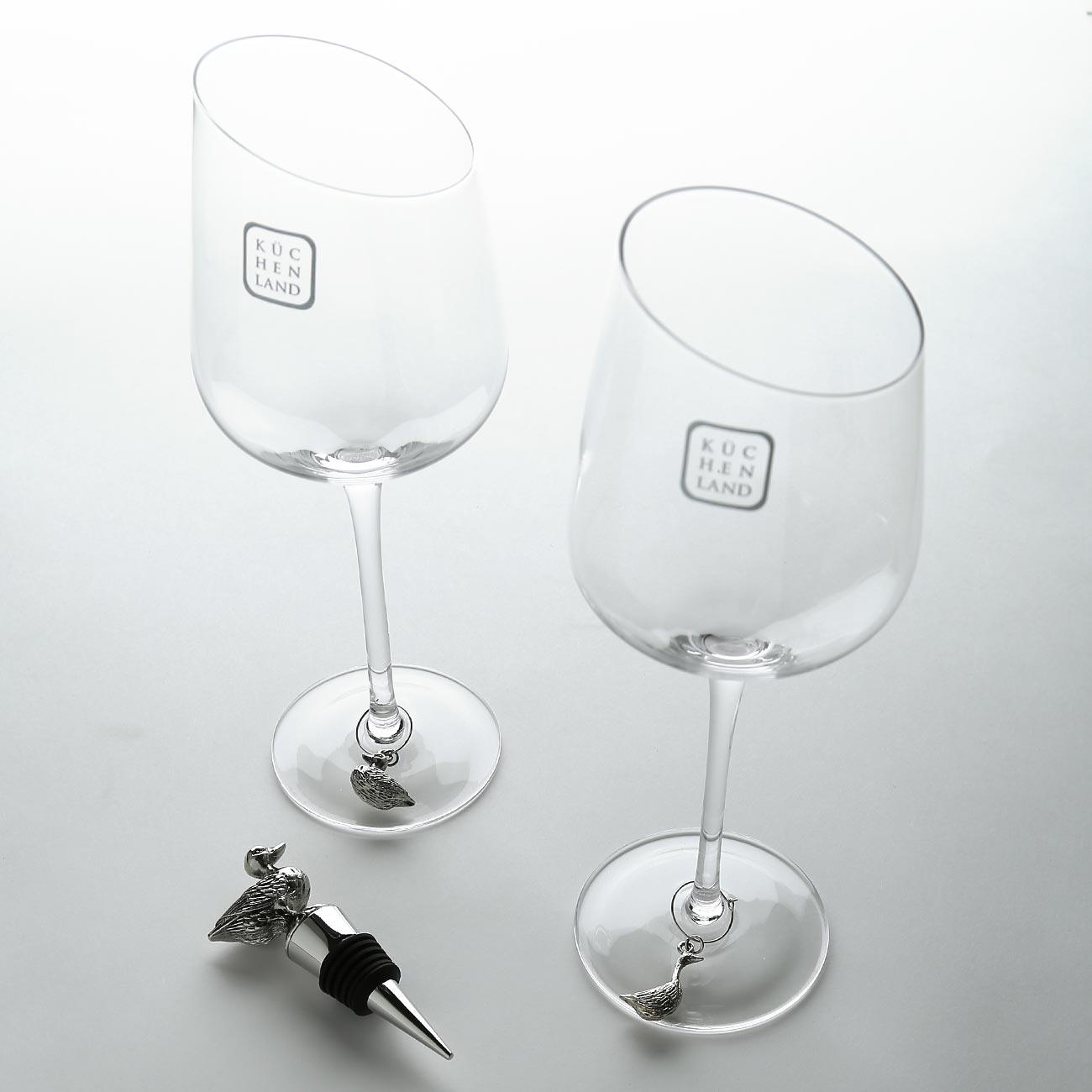Набор для вина, 2 перс, 5 пр, бокалы/подвески/пробка, стекло/металл, Утка, Charmant изображение № 4