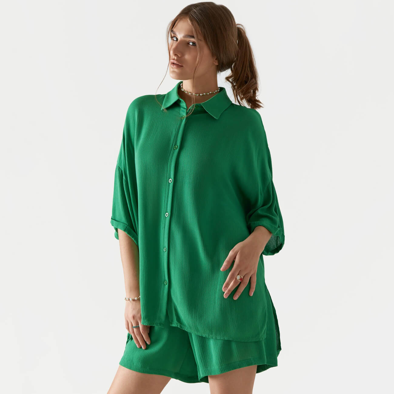 Рубашка женская, р. M, с коротким рукавом, вискоза, зеленая, Julie
