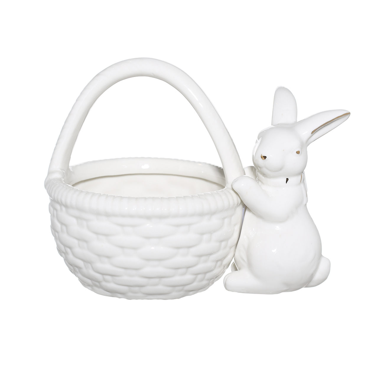 

Конфетница, 15х13 см, с ручкой, фарфор P, белая, Кролик у корзинки, Rabbit