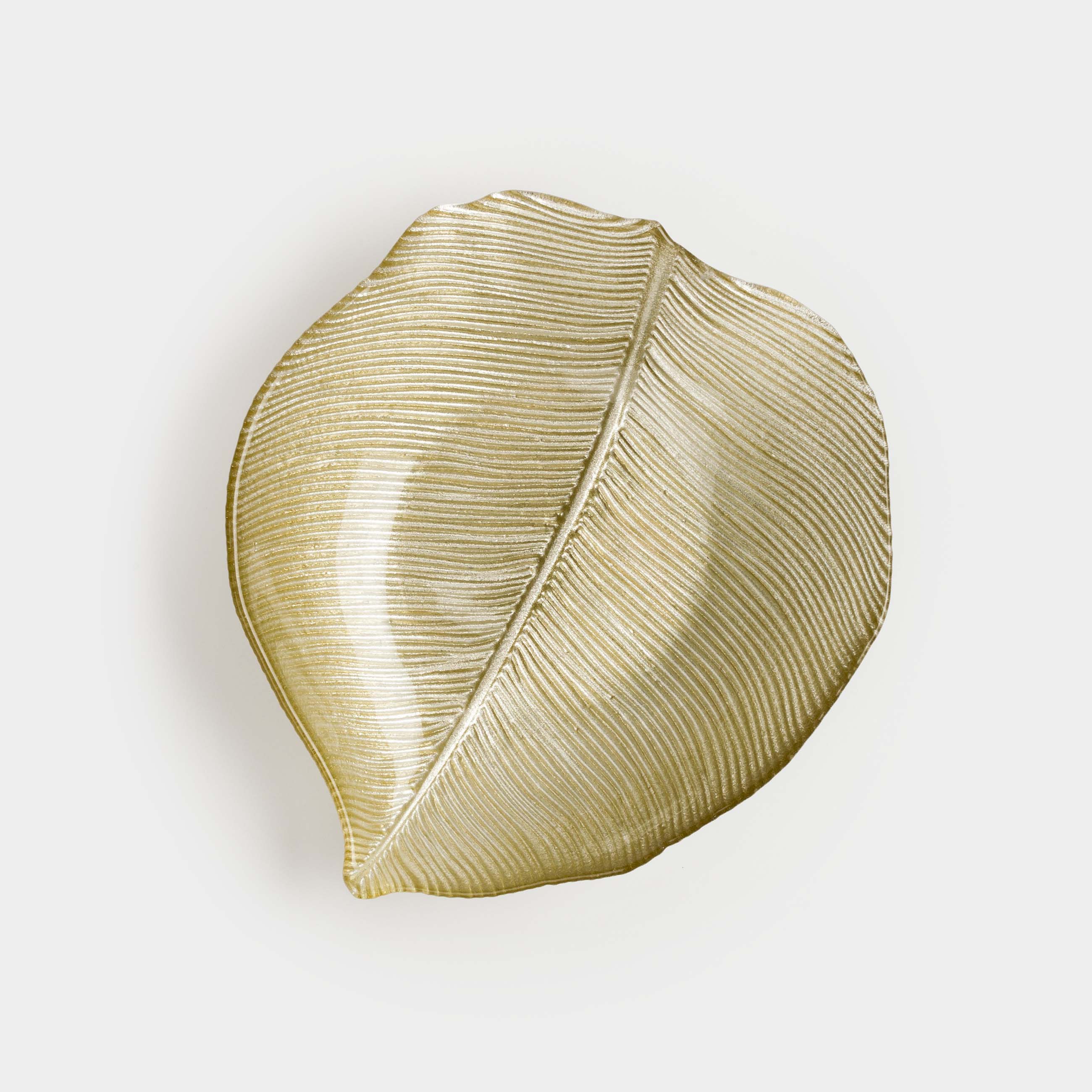 Блюдо, 15х13 см, стекло, золотистое, Тропический лист, Hosta