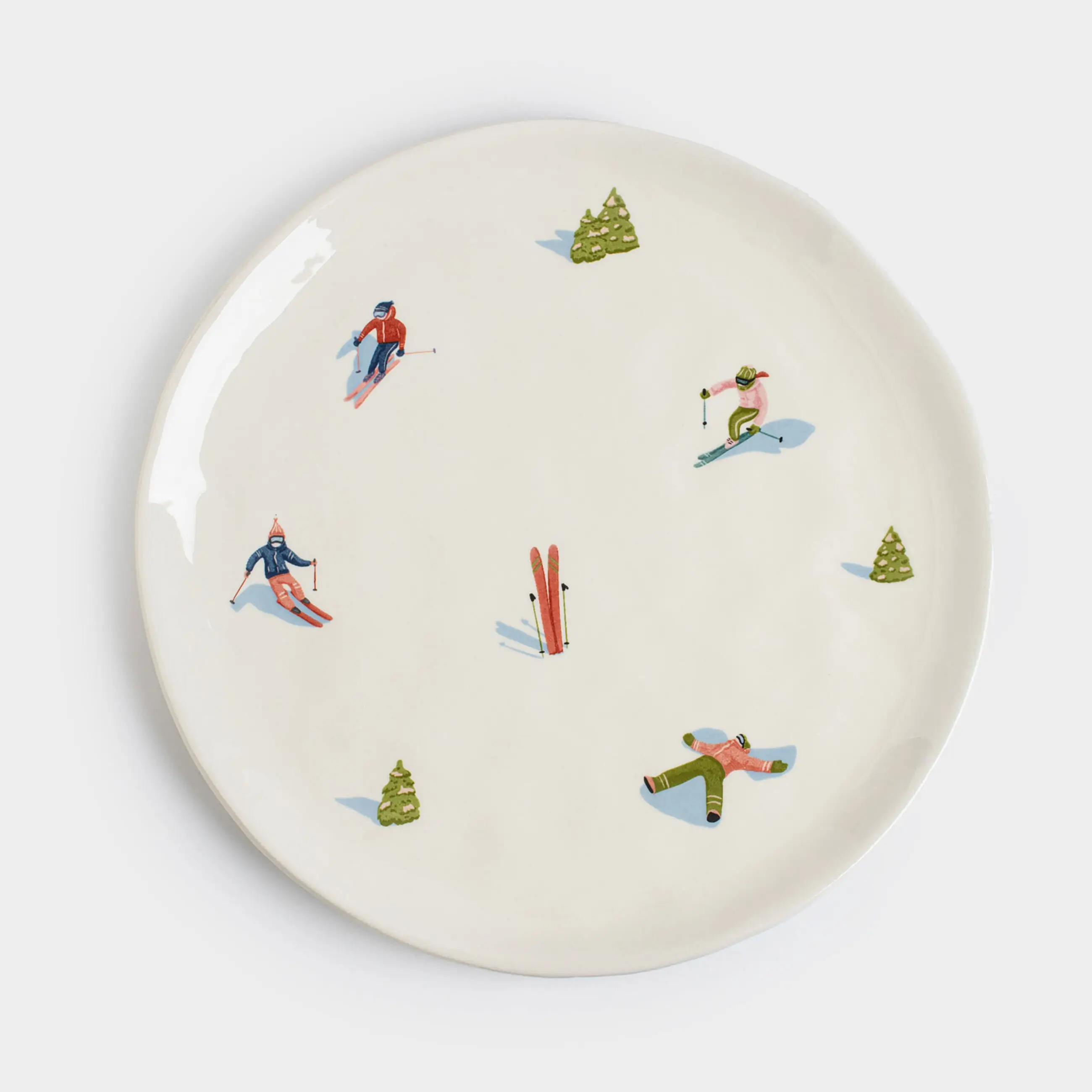 Блюдо, 24 см, керамика, белое, Лыжники, Skiers