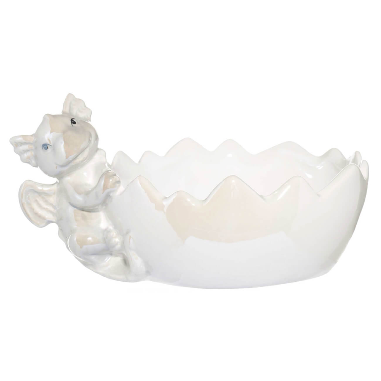 Салатник, 17х13х9 см, керамика, бело-серая, перламутр, Дракон с яйцом, Dragon cute