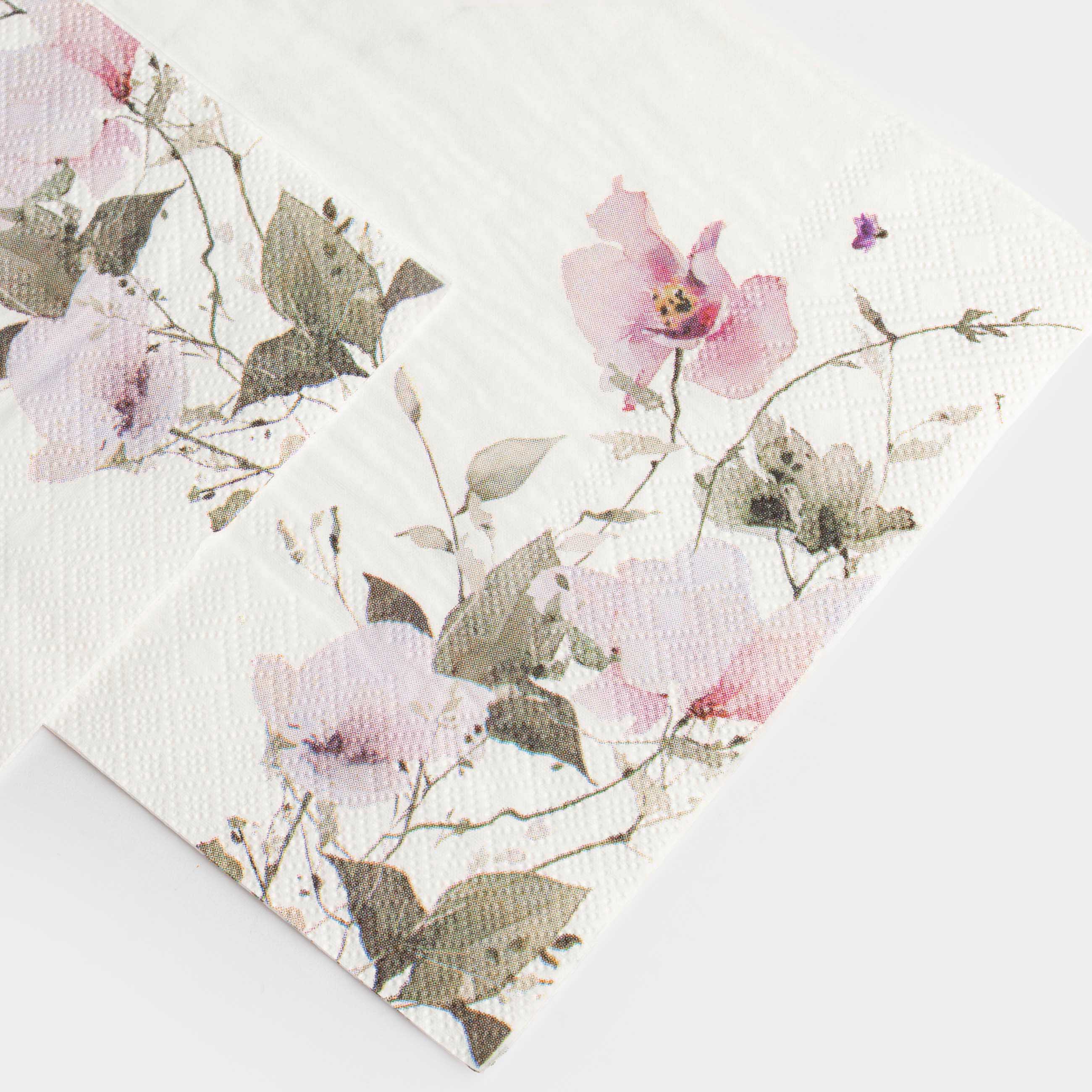 Салфетки бумажные, 33х33 см, 20 шт, квадратные, белые, Весенние цветы, Petal serenity, image-3