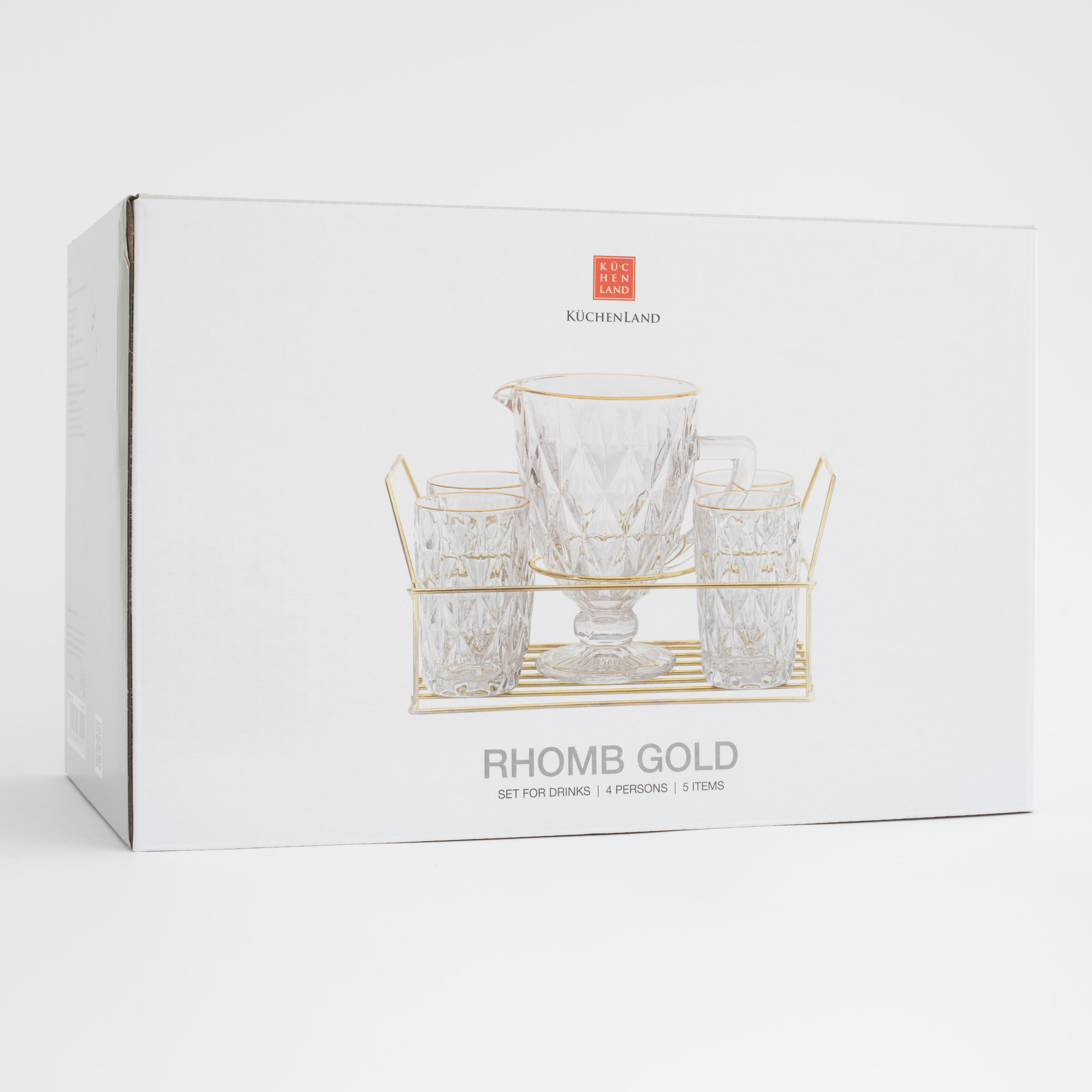 Набор для напитков, 4 перс, 5 пр, на подставке, стекло Р/металл, золотистый, Rhomb gold изображение № 6