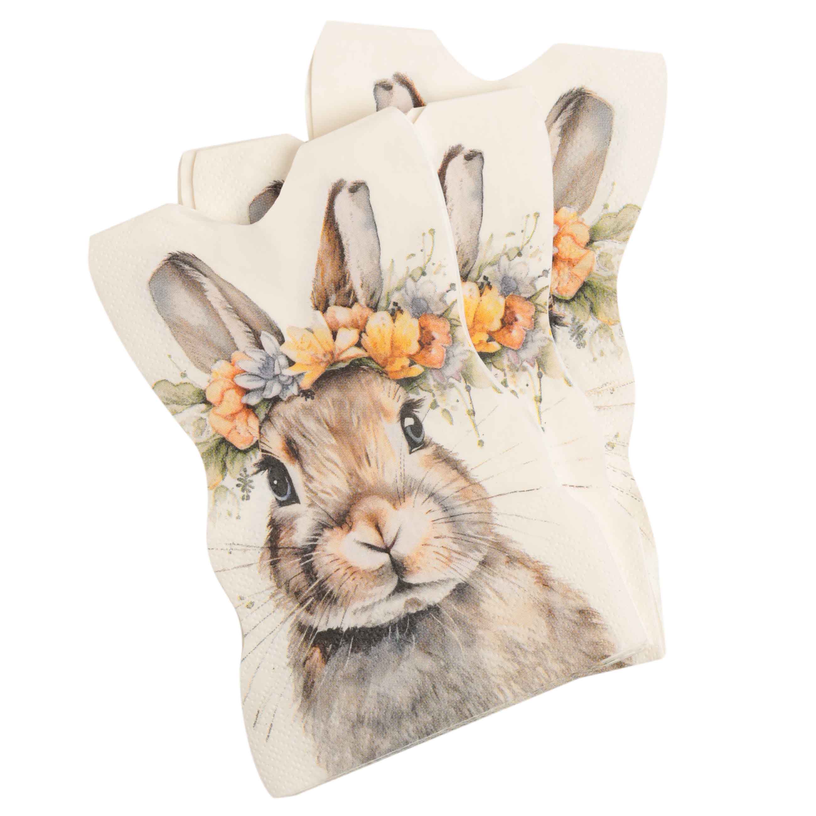 Салфетки бумажные, 33х23 см, 20 шт, фигурные, белые, Кролик в цветочном венке, Pure Easter изображение № 2