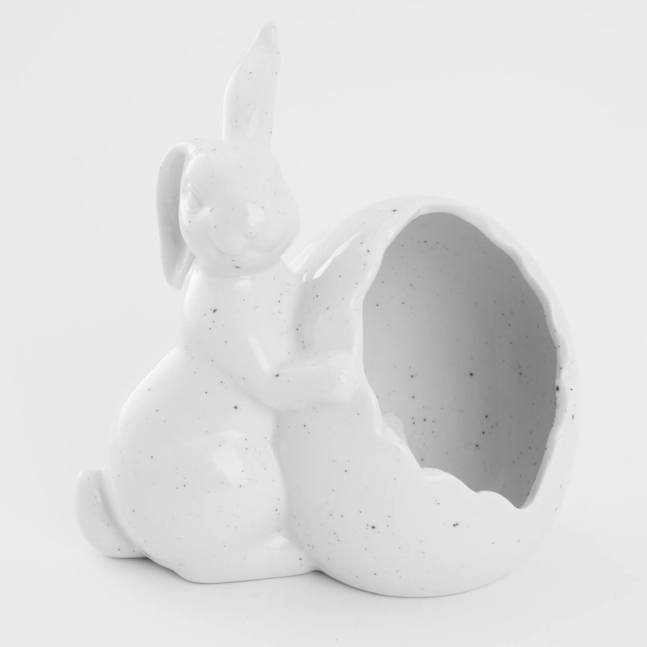 статуэтка 12 см фарфор p белая кролик в очном венке easter Конфетница, 15х14 см, фарфор P, молочная, в крапинку, Кролик с яйцом, Natural Easter