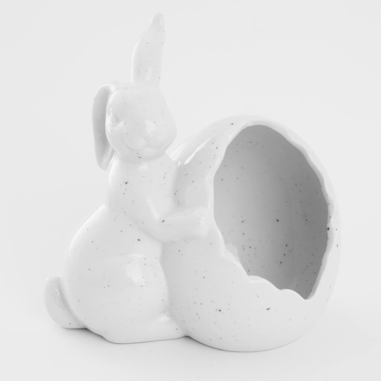 

Конфетница, 15х14 см, фарфор P, молочная, в крапинку, Кролик с яйцом, Natural Easter