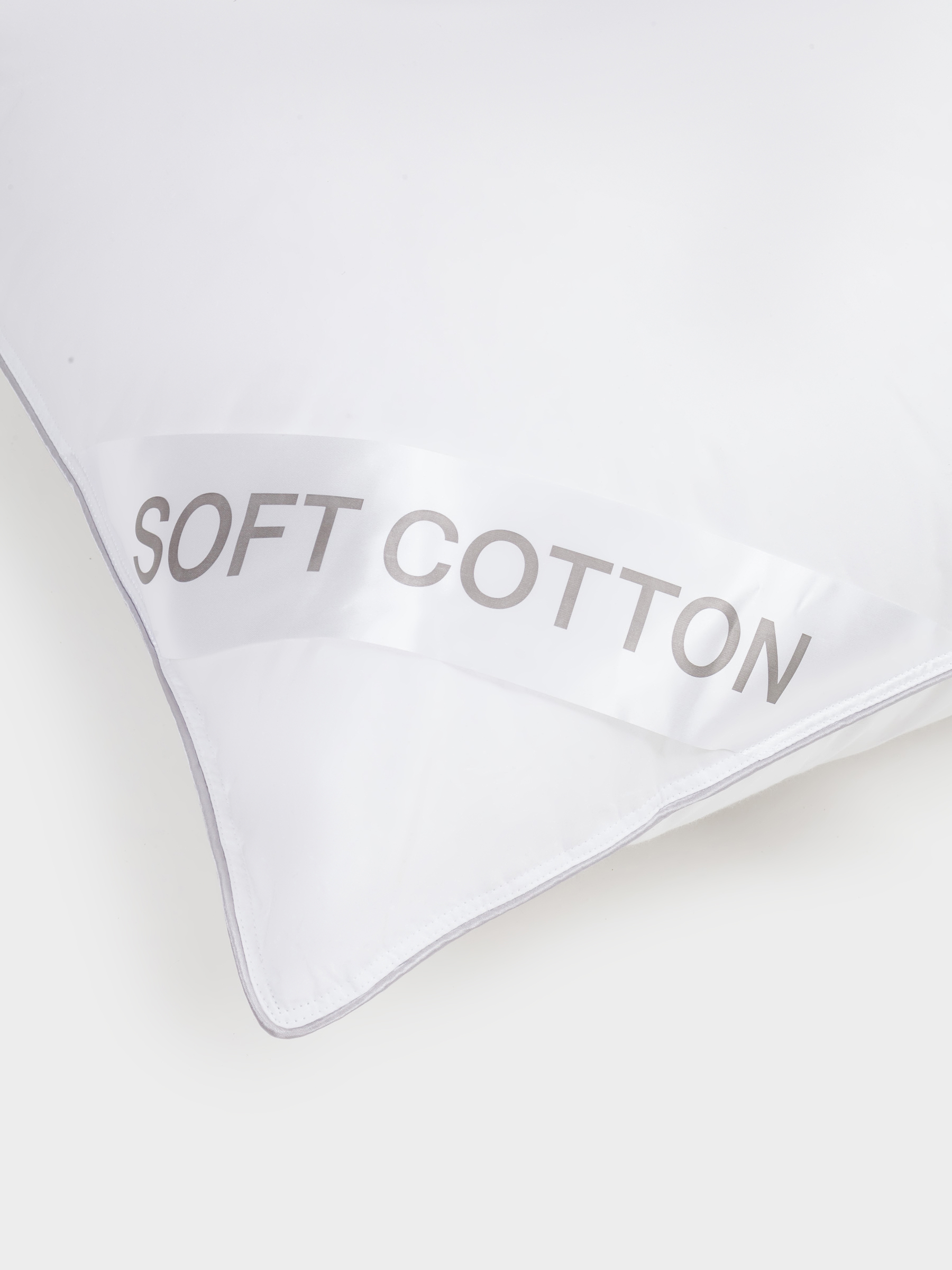 Подушка, 50х70 см, хлопок/микрофибра, белая, с серебристым кантом, Soft cotton, image-1