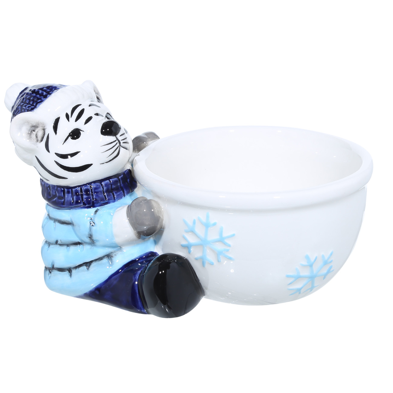 

Конфетница, 16х11 см, керамика, голубая, Тигр с чашкой, Tiger