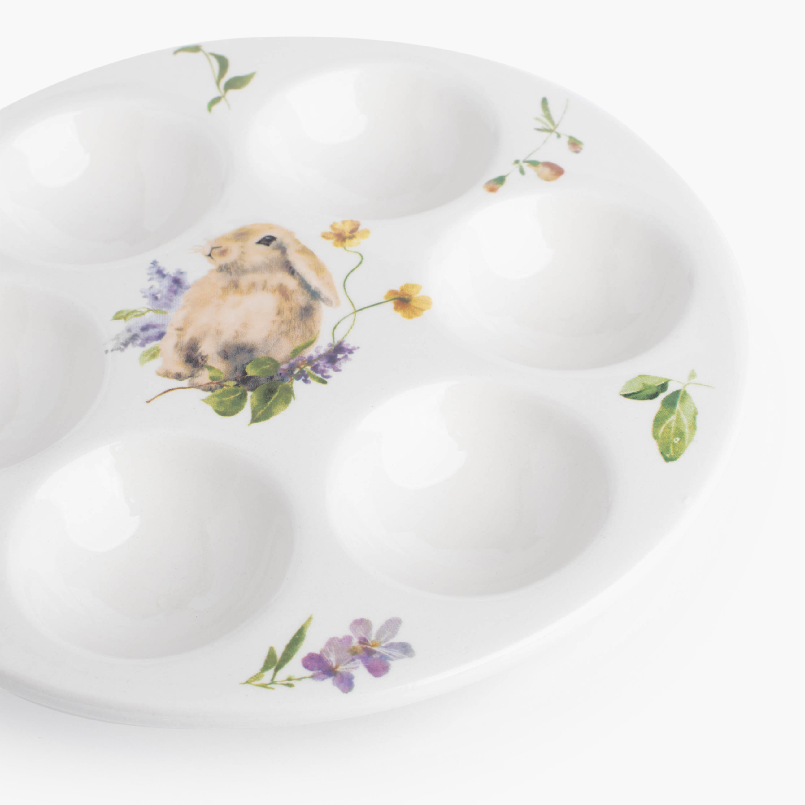 Блюдо пасхальное, 18 см, 6 отд, керамика, белое, Кролик в цветах, Easter изображение № 3