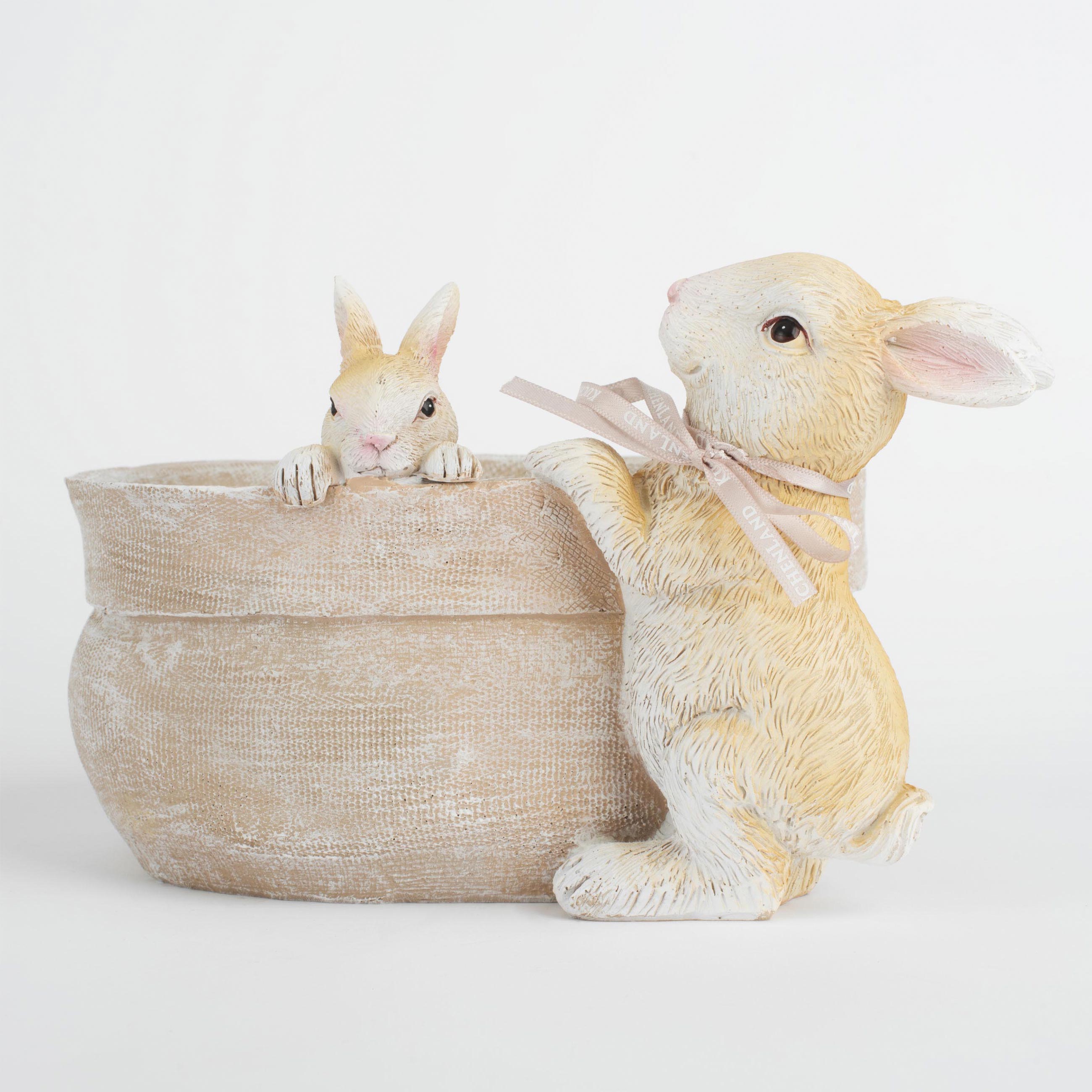 Ваза декоративная, 20х14 см, полирезин, бежевая, Кролики на мешке, Natural Easter изображение № 2