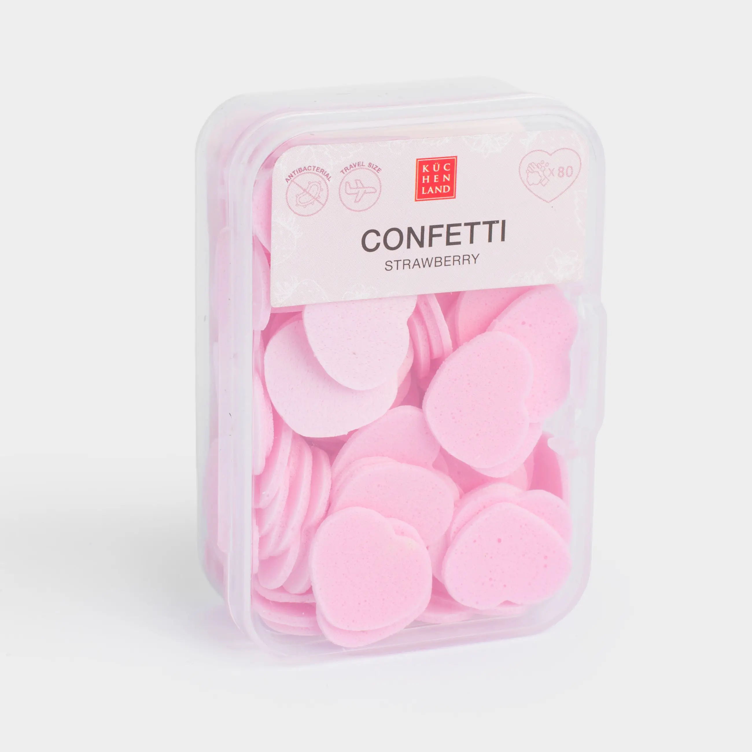 Мыло-конфетти, 2 см, 80 шт, розовое, Клубника, Сердце, Confetti