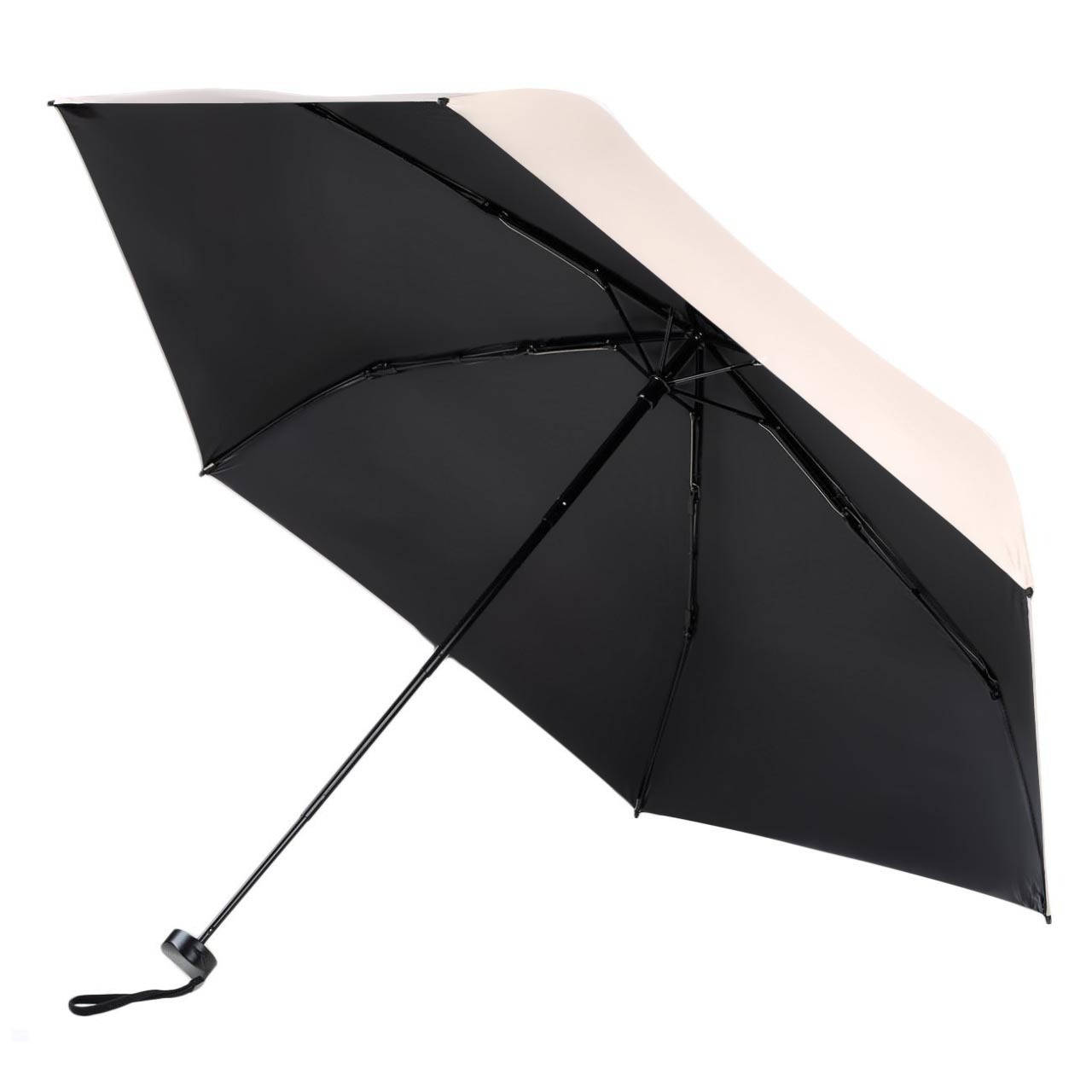 Зонт, 52 см, складной, двусторонний, эпонж, бежево-черный, Rainy day изображение № 4