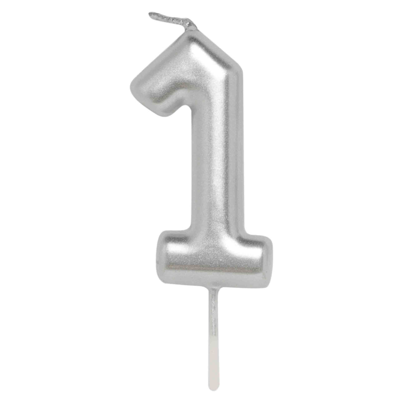 

Свеча для торта, 8 см, серебристая, Цифра 1, Birthday party