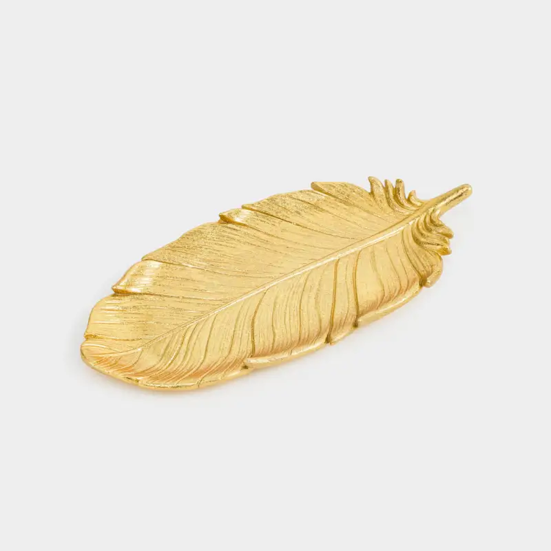 Блюдо декоративное, 25 см, полирезин, золотистое, Перо, Feather