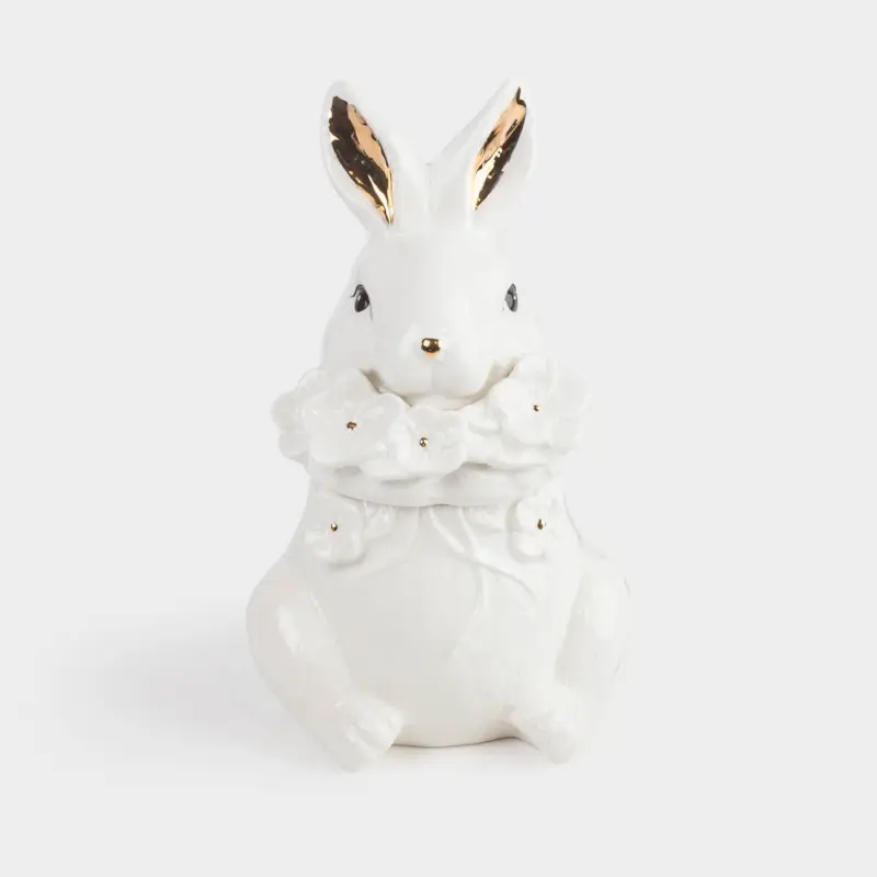 Емкость для хранения, 13х21 см, 500 мл, керамика, бело-золотистая, Easter gold