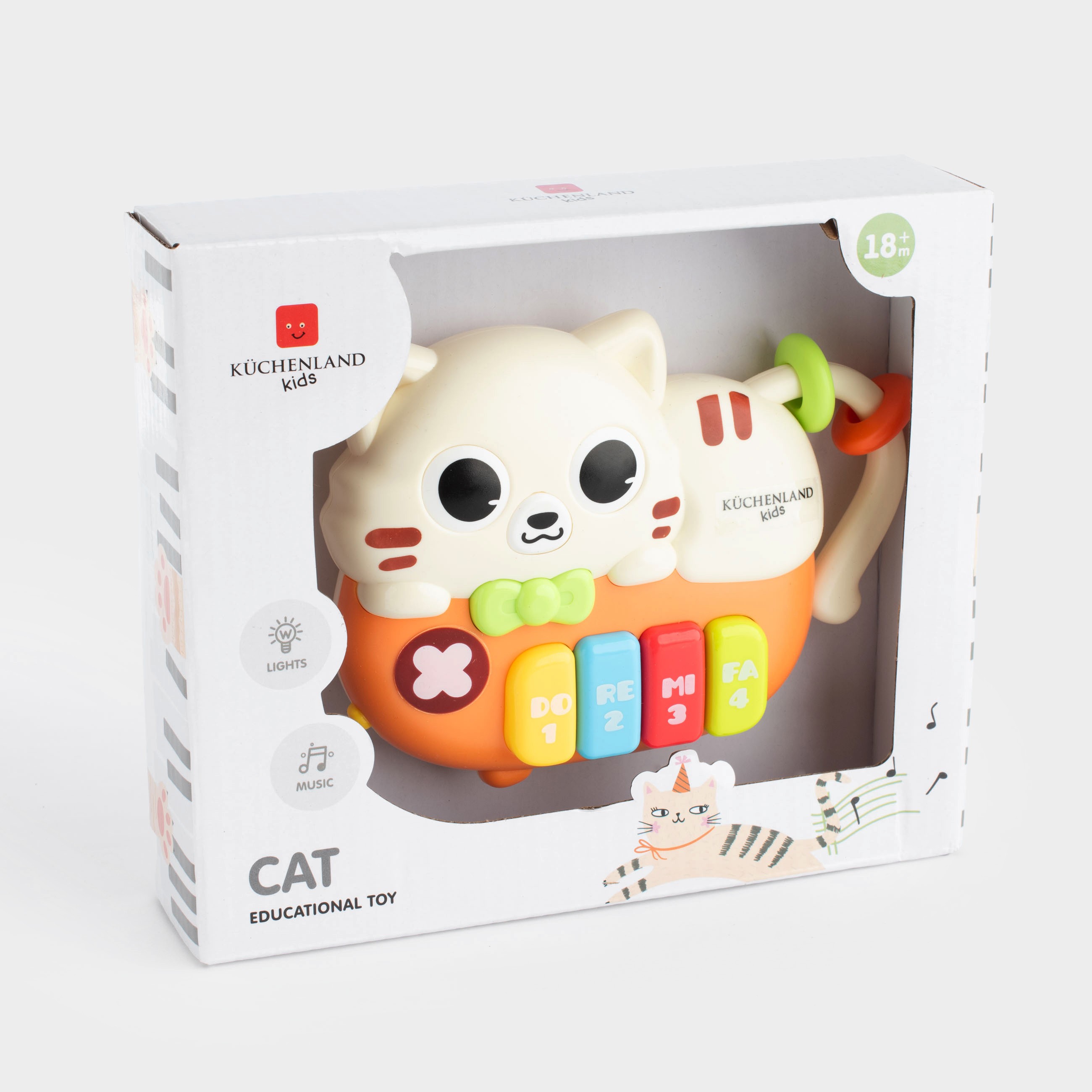 Игрушка развивающая, 12х16 см, музыкальная, пластик, Котик-пианино, Cat, image-5