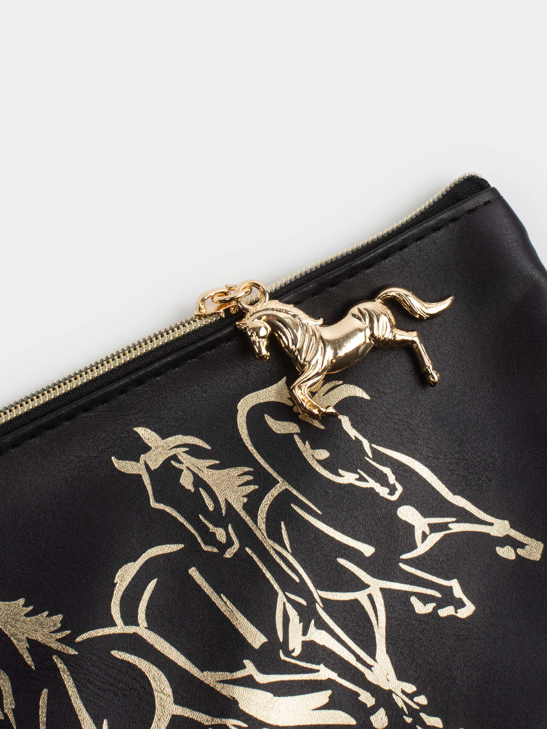 Пенал, 20х12 см, с подвеской, полиуретан, черный, Лошади, Stationery horse, image-1